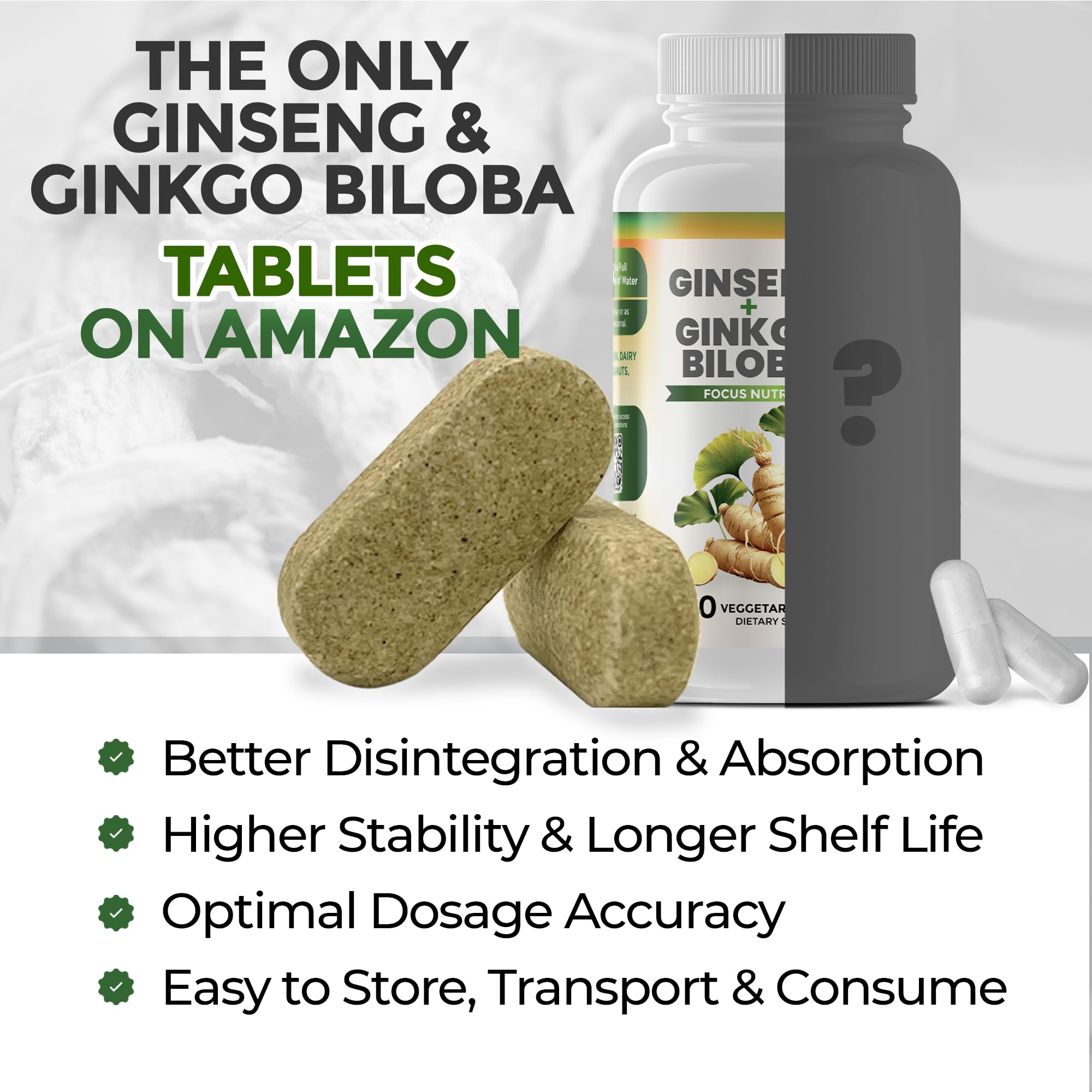 GreeNatr Ginseng Supplement tablets close-up