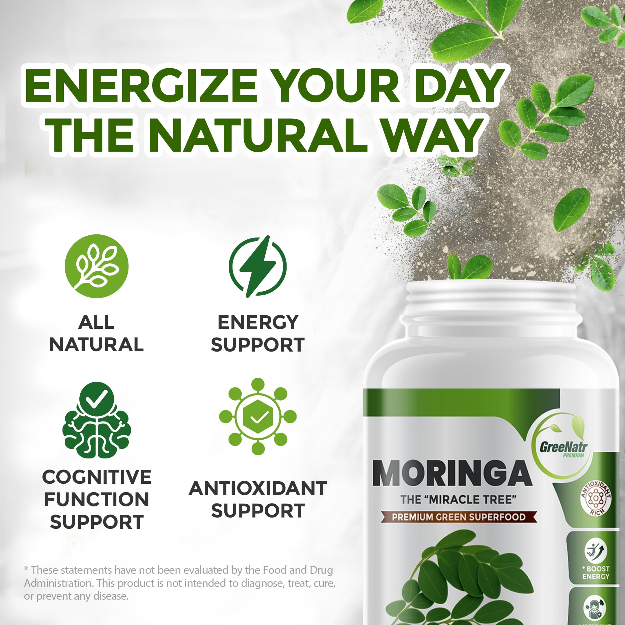 GreeNatr Moringa Oleifera Capsules 500mg bottle with label