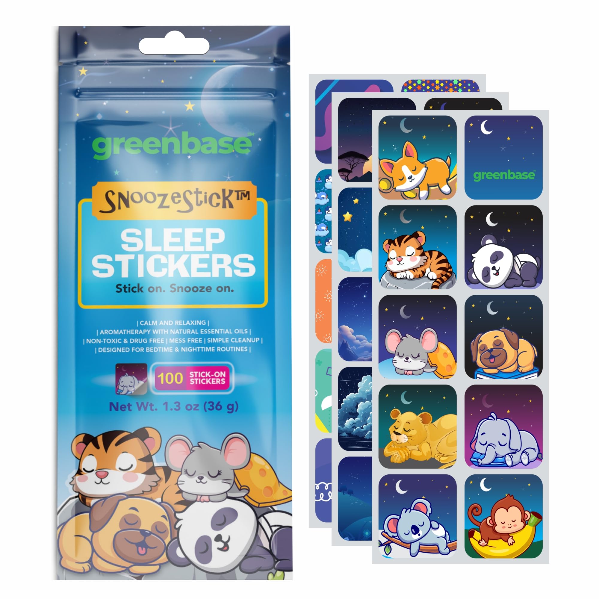 Greenbase Sleep Patches pack with 100 stickers featuring lavender design