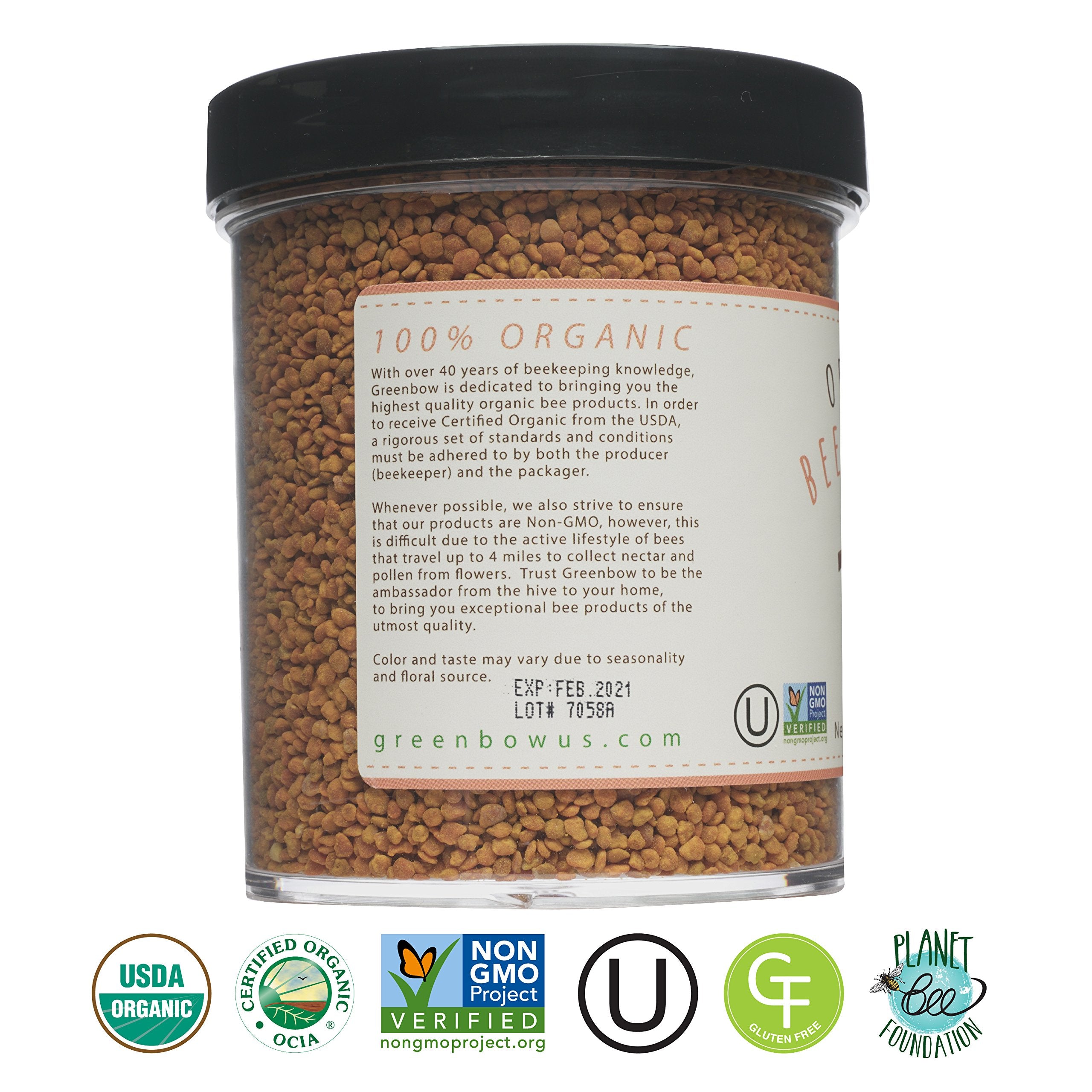 Greenbow Organic Bee Pollen 445g nutritional information