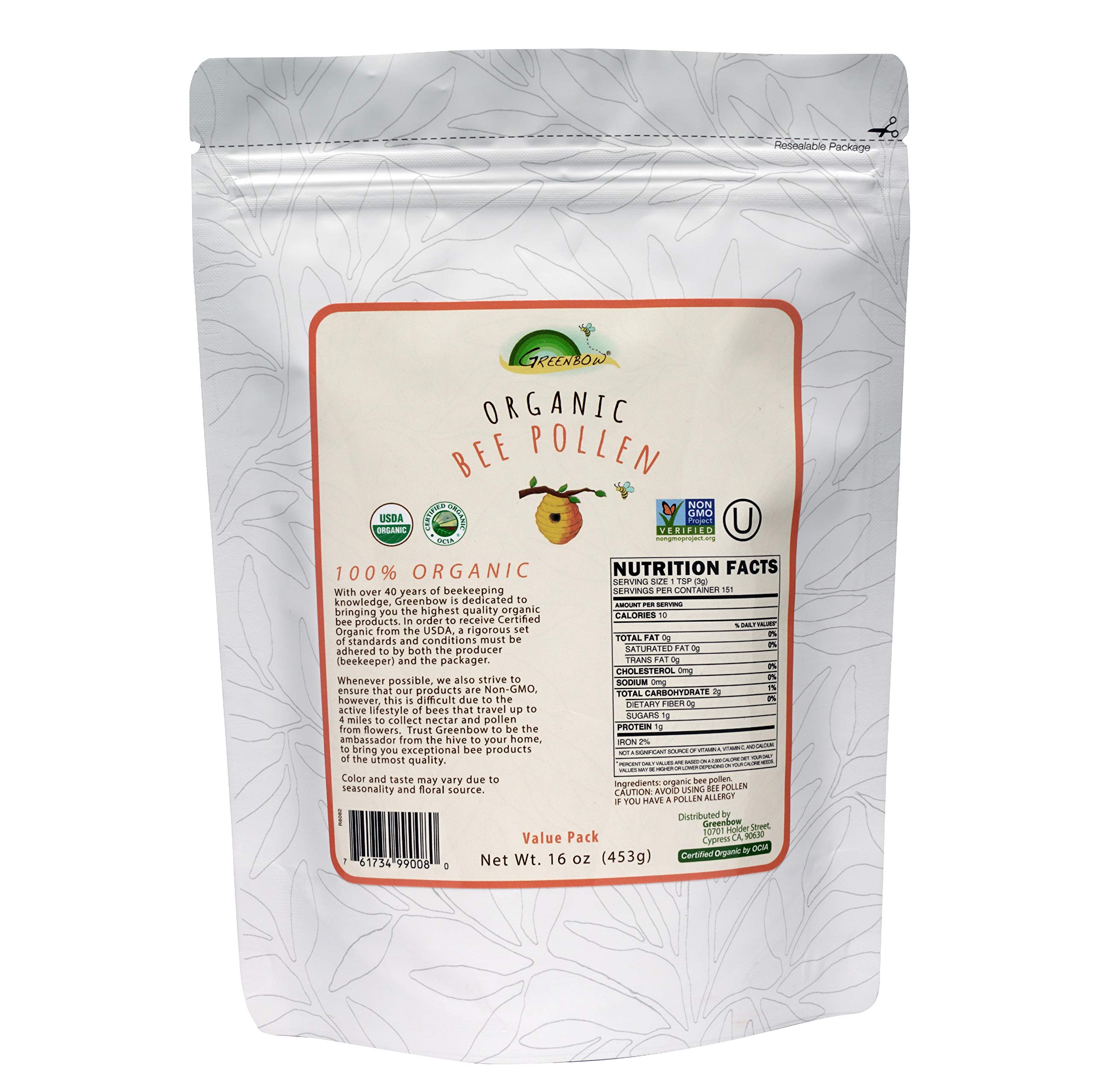 Greenbow Organic Bee Pollen 522g front view