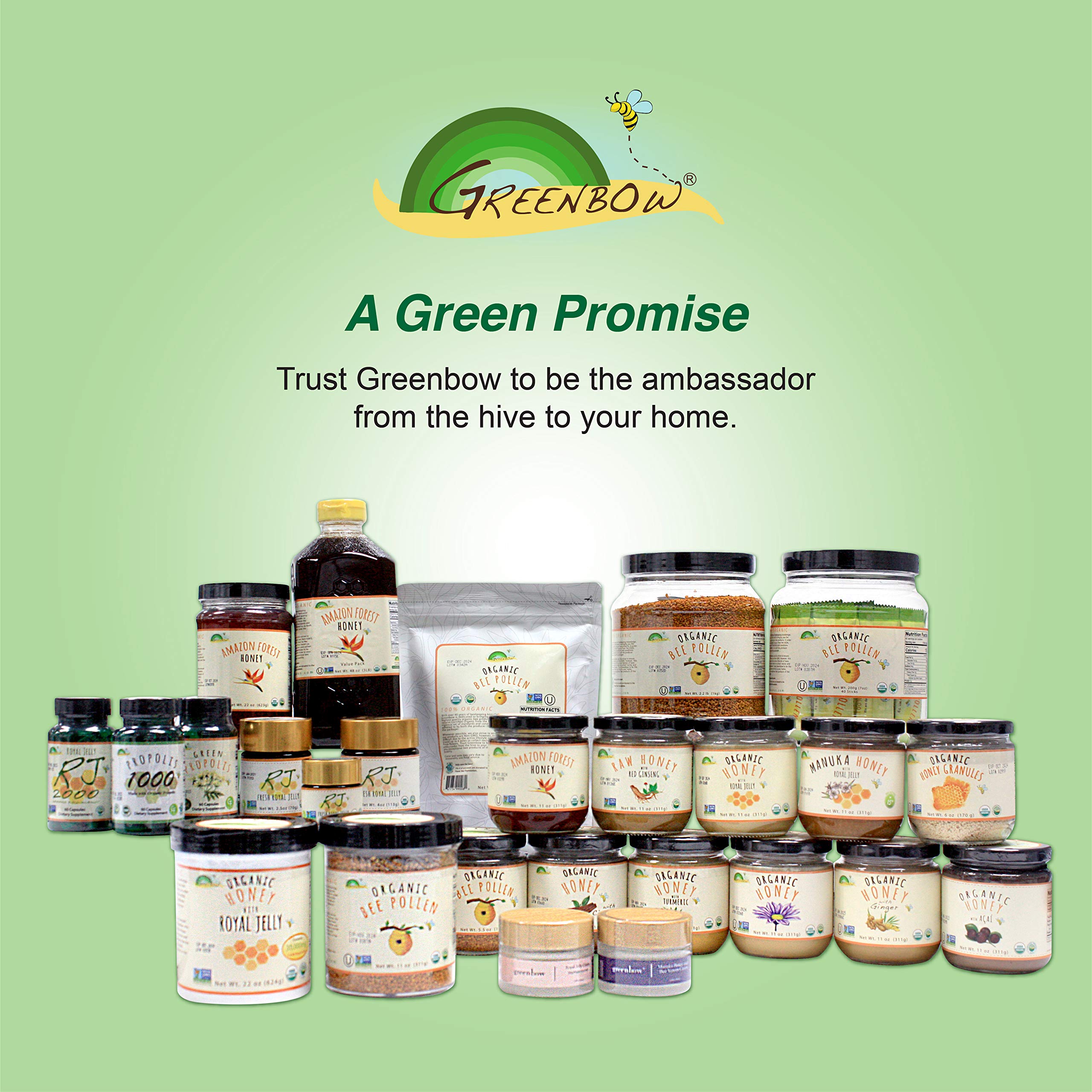 Greenbow Organic Bee Pollen displayed with other natural supplements