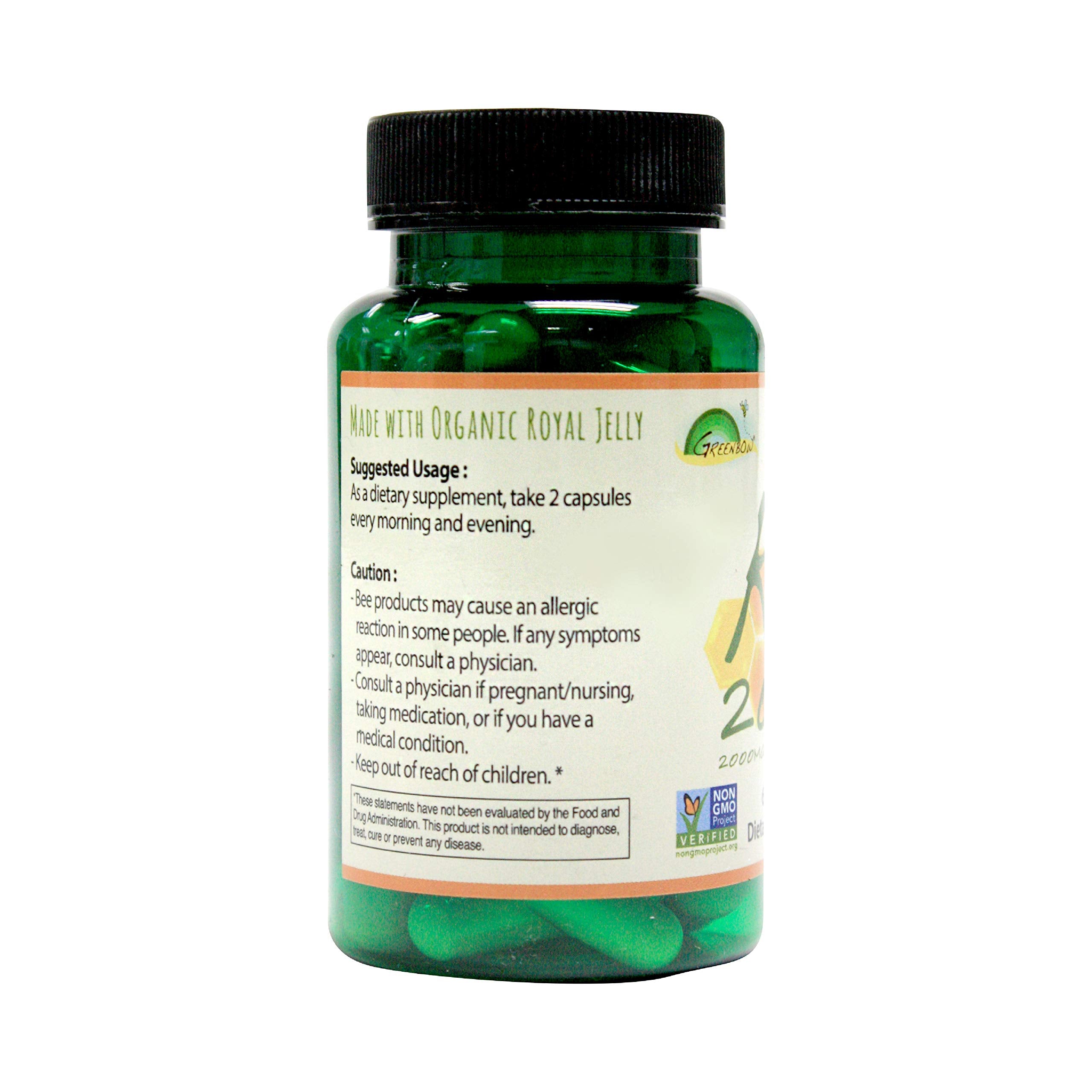 Greenbow Organic Royal Jelly Capsules with ingredients list