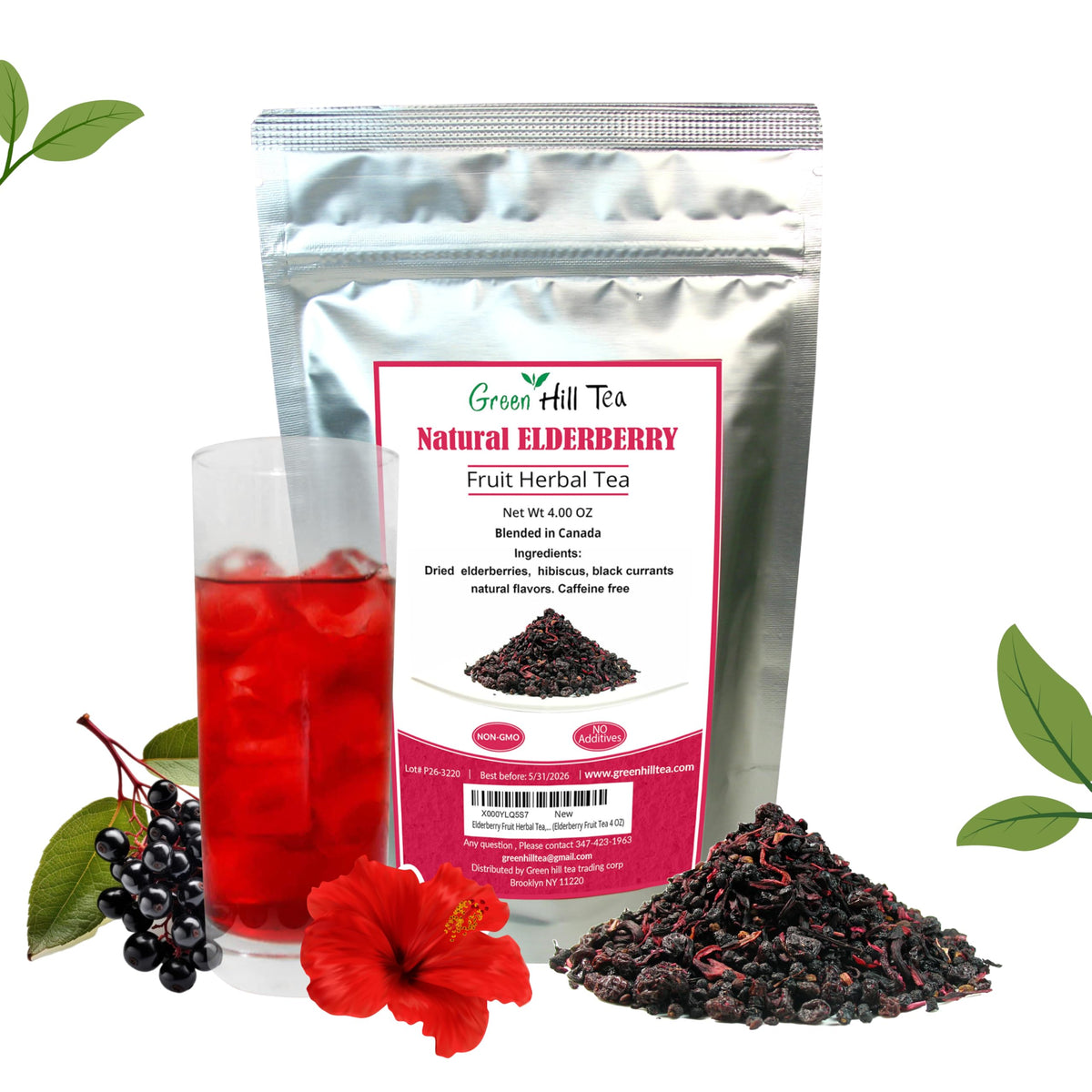 Greenhilltea Elderberry Fruit Tea Blend 113g front view