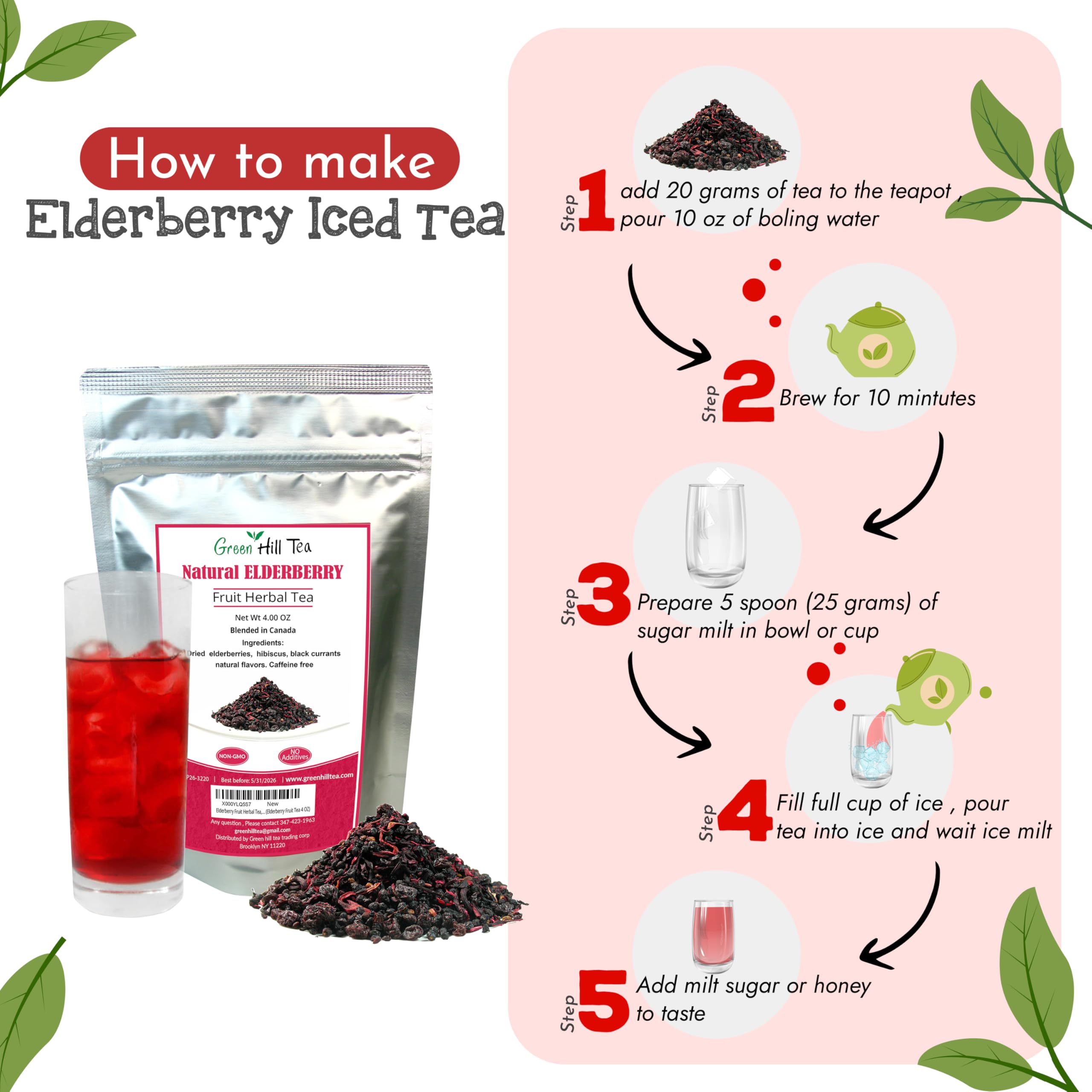 Greenhilltea Elderberry Fruit Tea Blend brewed cup