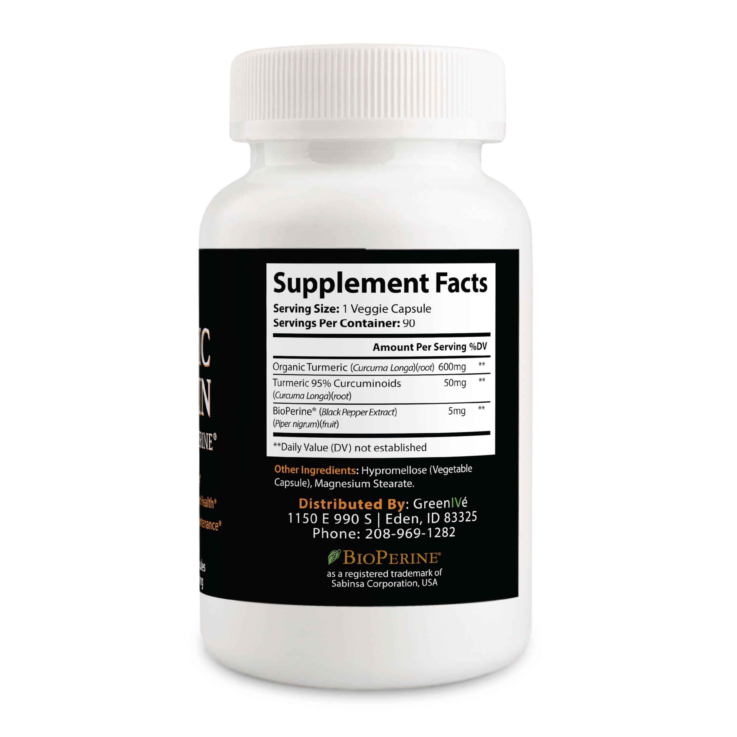 GreenIVe Turmeric Curcumin Complex 1500mg bottle with a measuring spoon