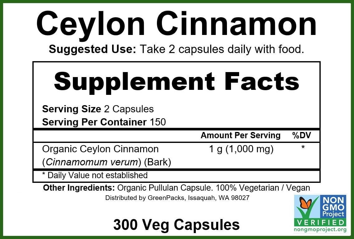 GreenPacks Organic Ceylon Cinnamon Capsules side view