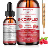 GREENPEOPLE B-Complex Liquid Supplement front view with raspberry flavour