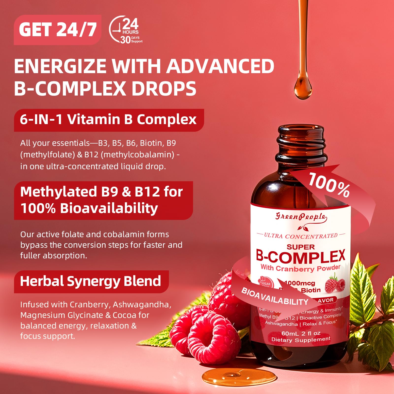 GREENPEOPLE B-Complex Liquid Supplement packaging dimensions