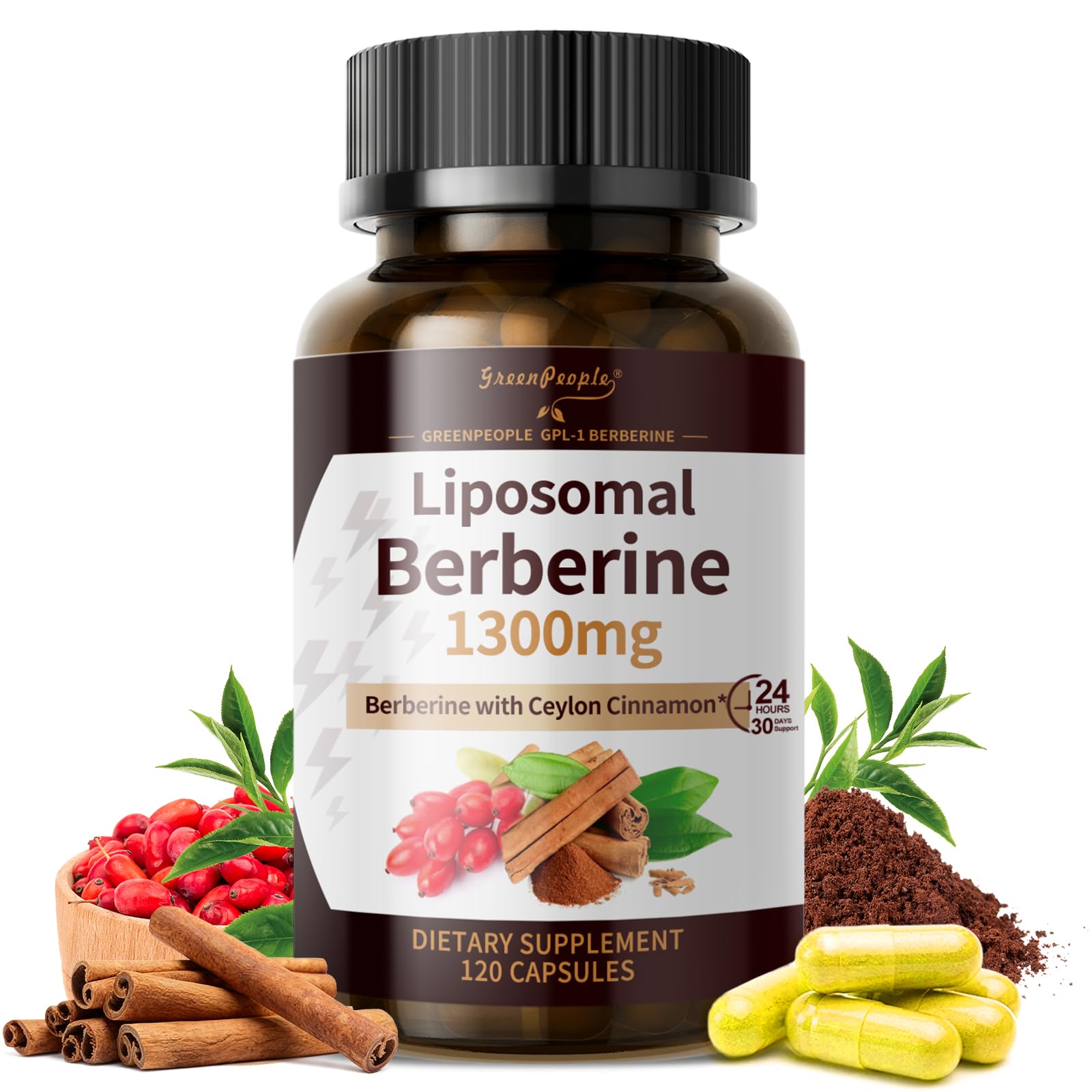GREENPEOPLE Berberine HCl 1300mg capsule bottle front view