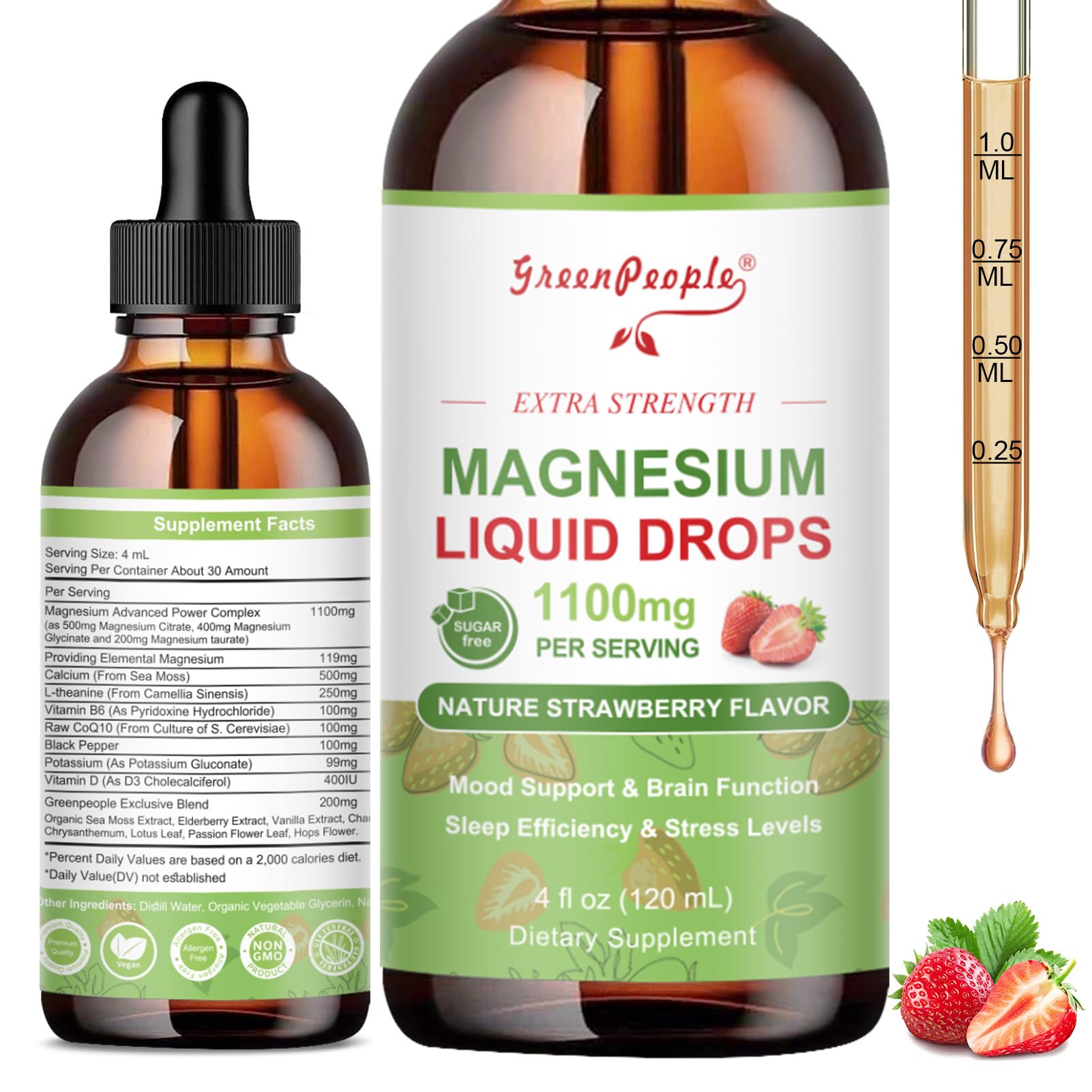 GREENPEOPLE Magnesium Citrate & Glycinate Liquid Drops front view