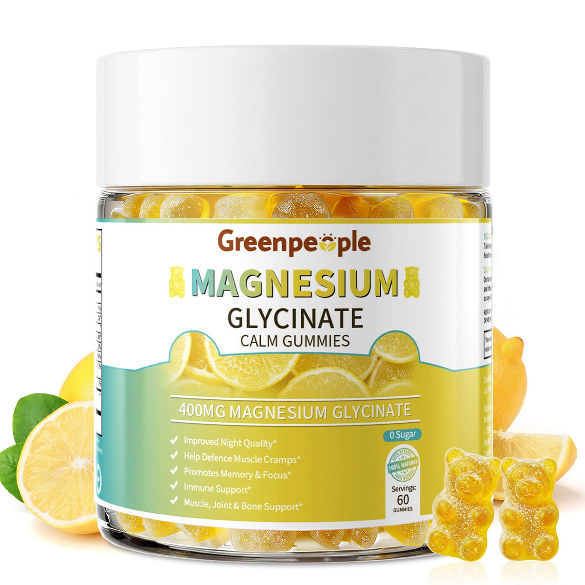 GREENPEOPLE Magnesium Glycinate Gummies front view packaging