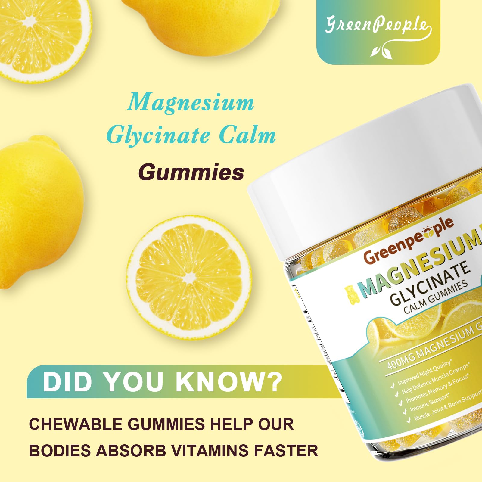 GREENPEOPLE Magnesium Glycinate Gummies with a glass of water