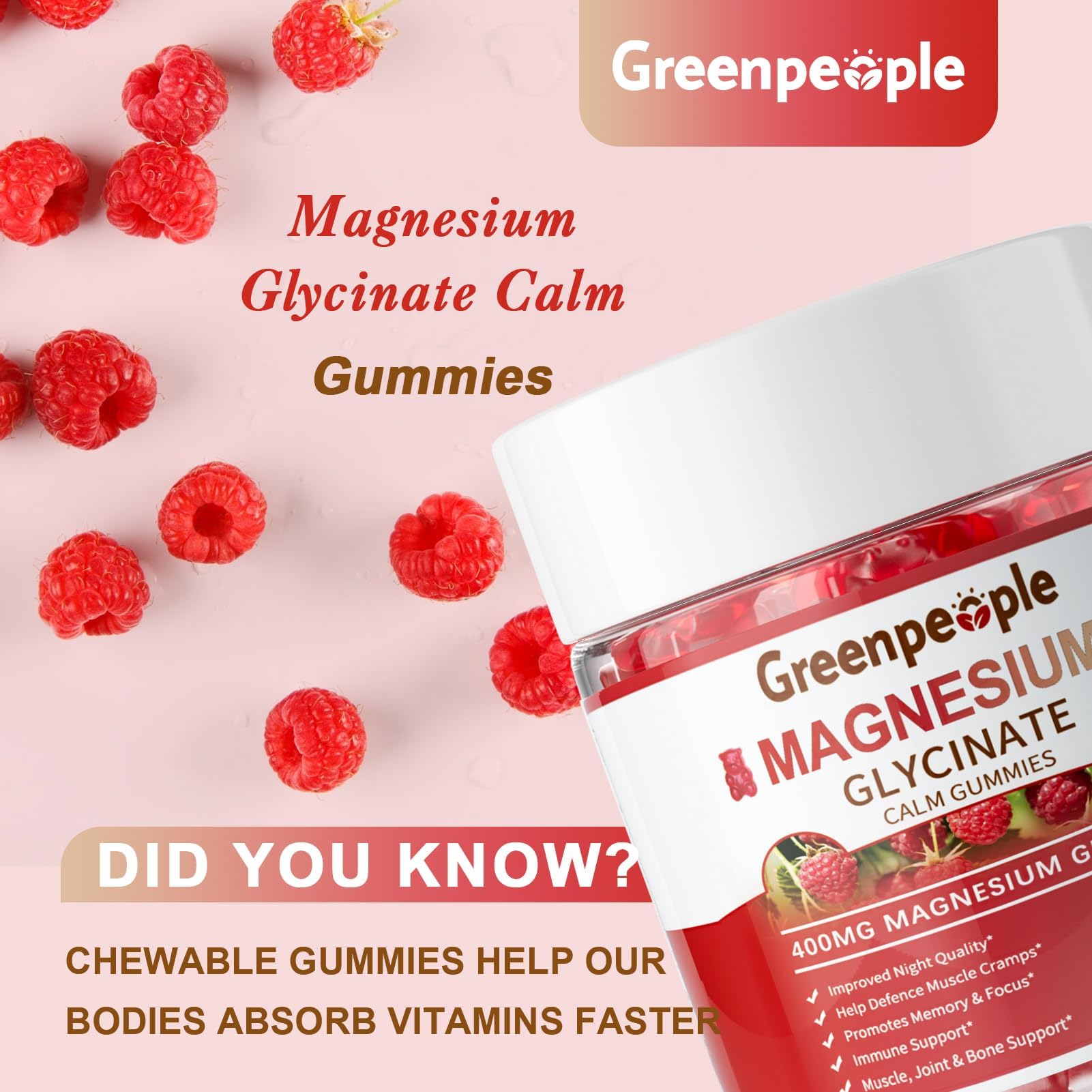 GREENPEOPLE Magnesium Glycinate Gummies with vitamins D and B6
