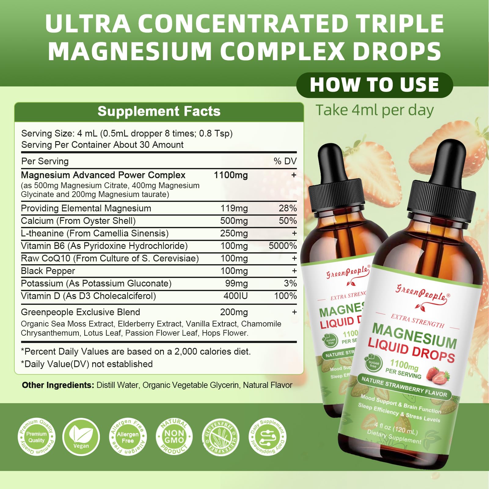 GREENPEOPLE Magnesium Liquid Drops lifestyle scene with fruits