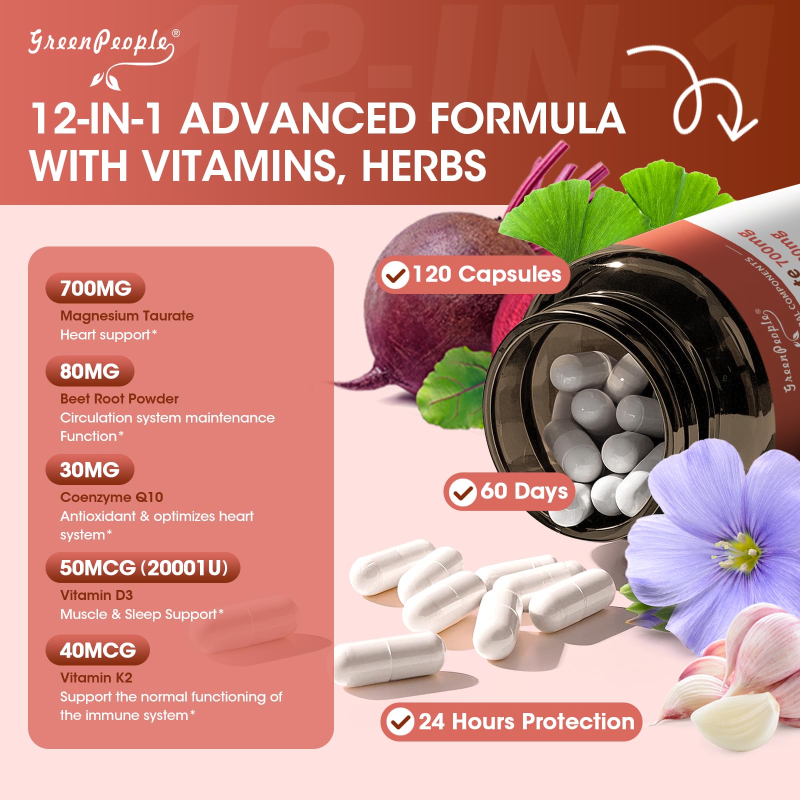 GREENPEOPLE Magnesium Taurate Capsules side view showing capsule details