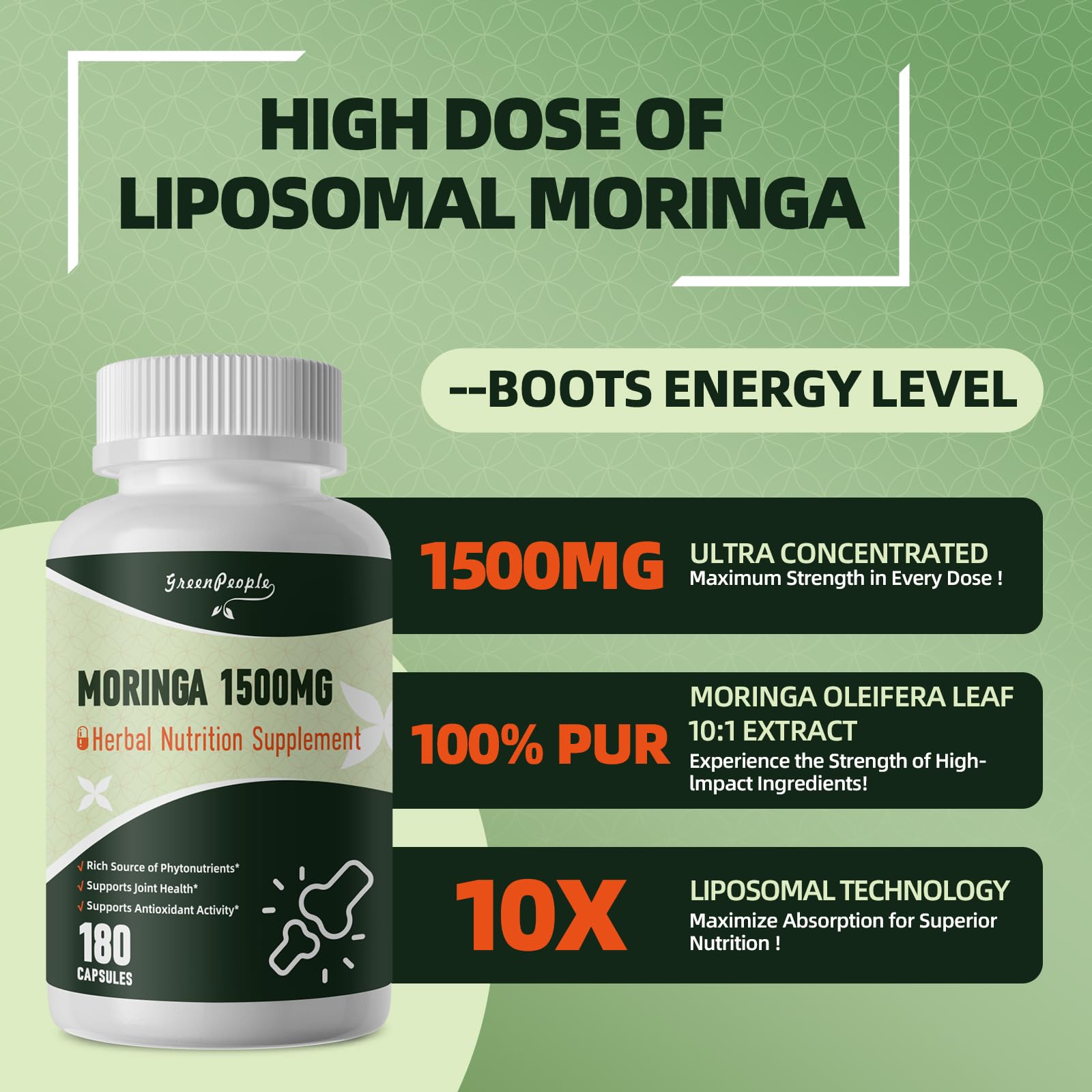 GREENPEOPLE Moringa Capsules side view showing capsule size