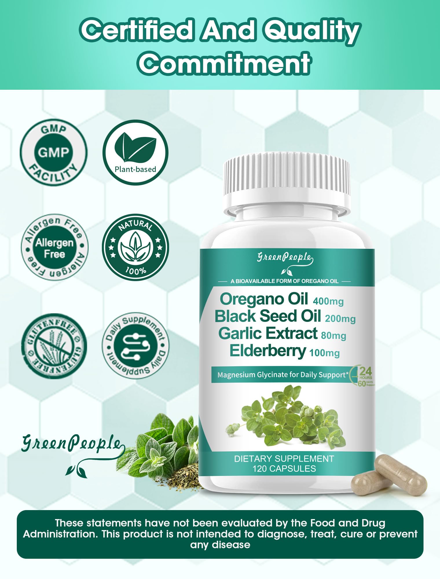 GREENPEOPLE Oregano Oil 11-in-1 Herbal Complex with other herbal supplements