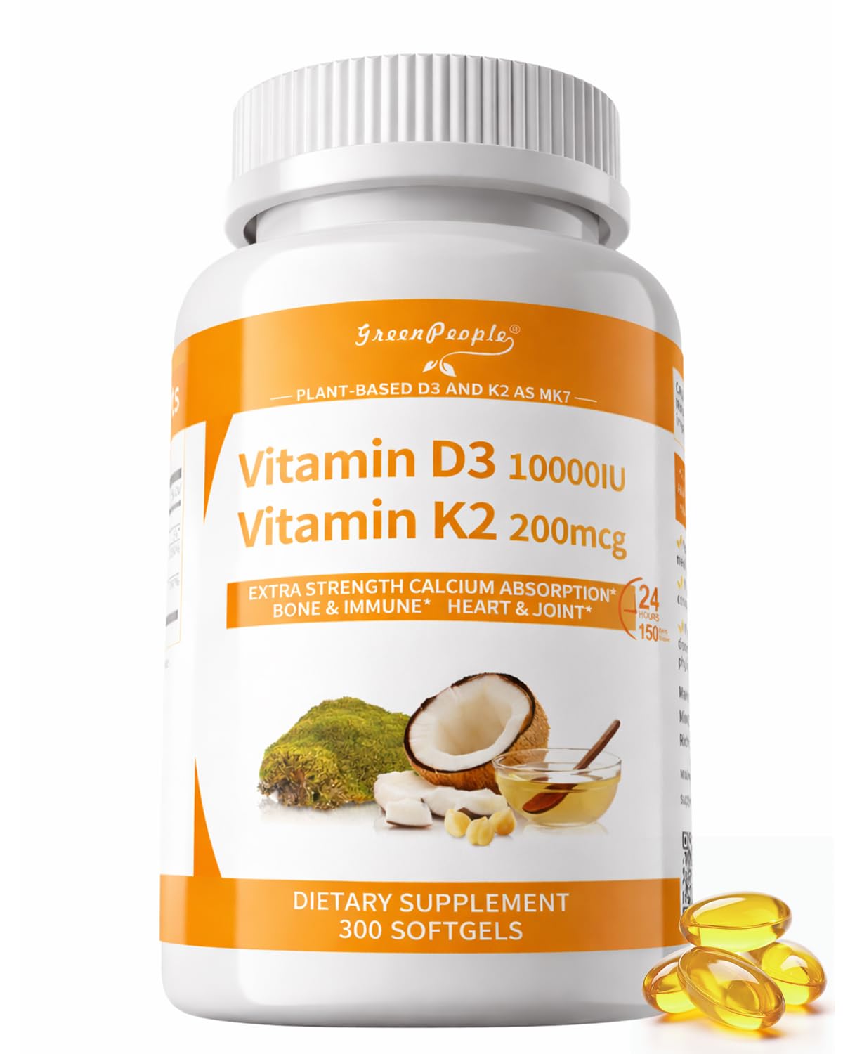 GREENPEOPLE Vitamin D3 K2 Softgels bottle front view