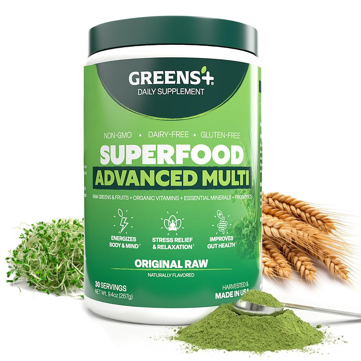 Greens+ Advanced Multi Raw Super Greens Blend 266g front view