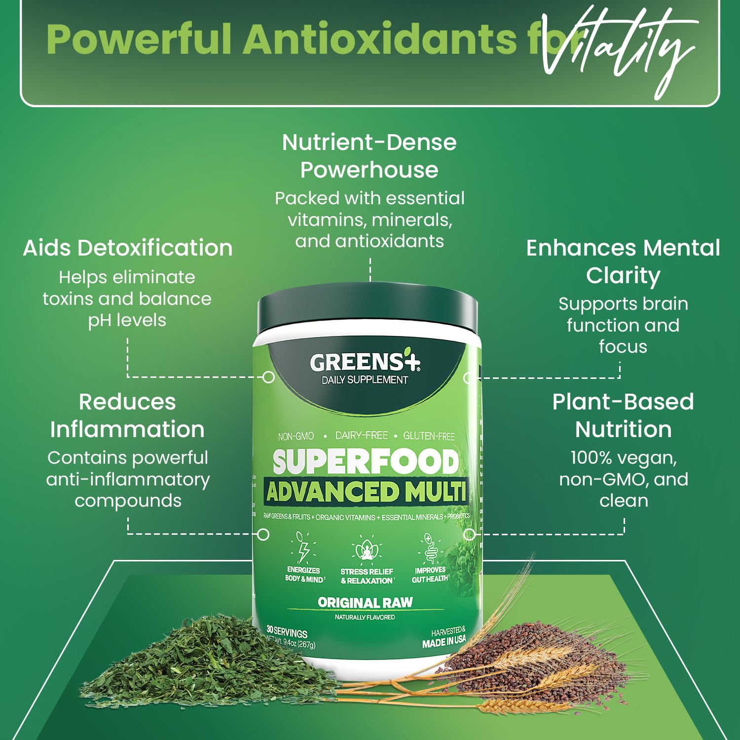 Greens+ Advanced Multi Raw Super Greens Blend 266g packaging