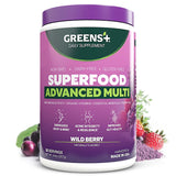 Greens+ Advanced Multi Wild Berry Powder front view packaging