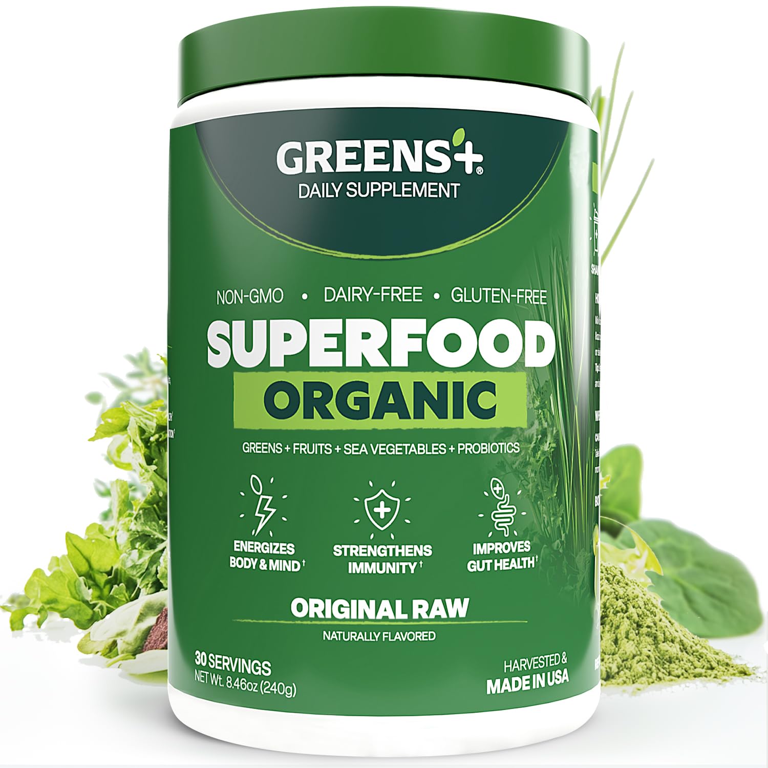 Greens+ Organic Raw Superfood Powder 240g front view