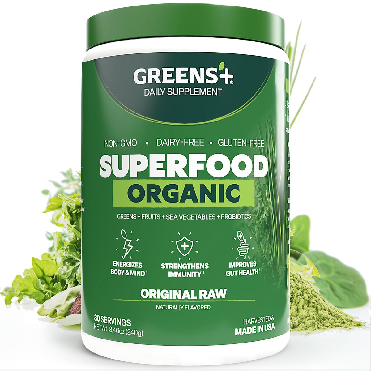 Greens+ Organic Raw Superfood Powder 240g front view