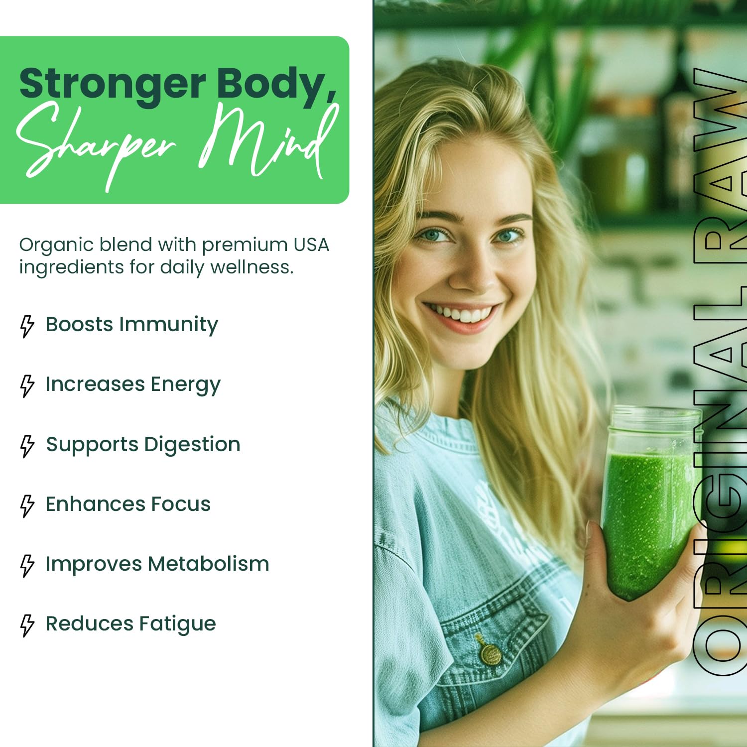 Greens+ Organic Raw Superfood Powder scoop with powder