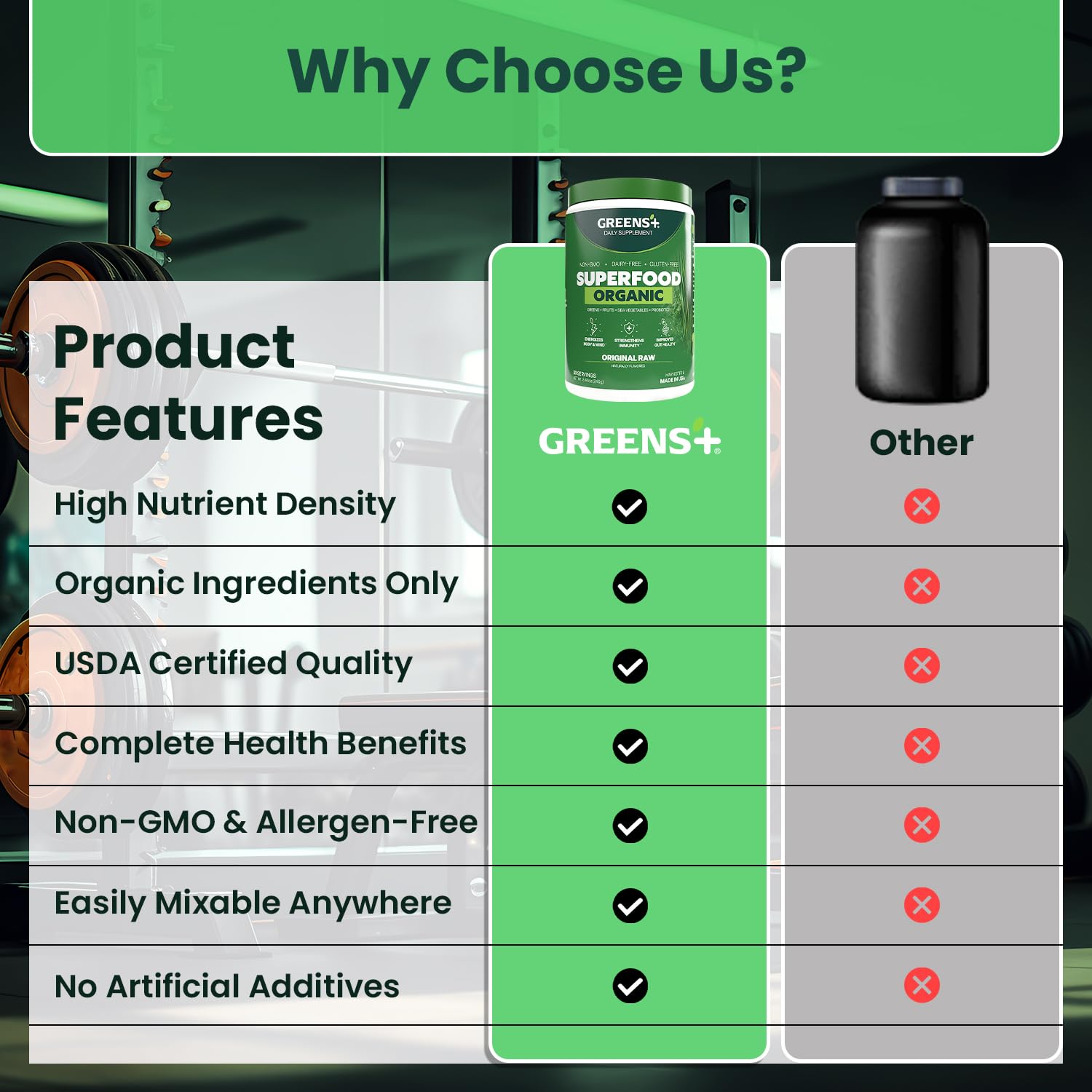 Greens+ Organic Raw Superfood Powder with fruits and vegetables
