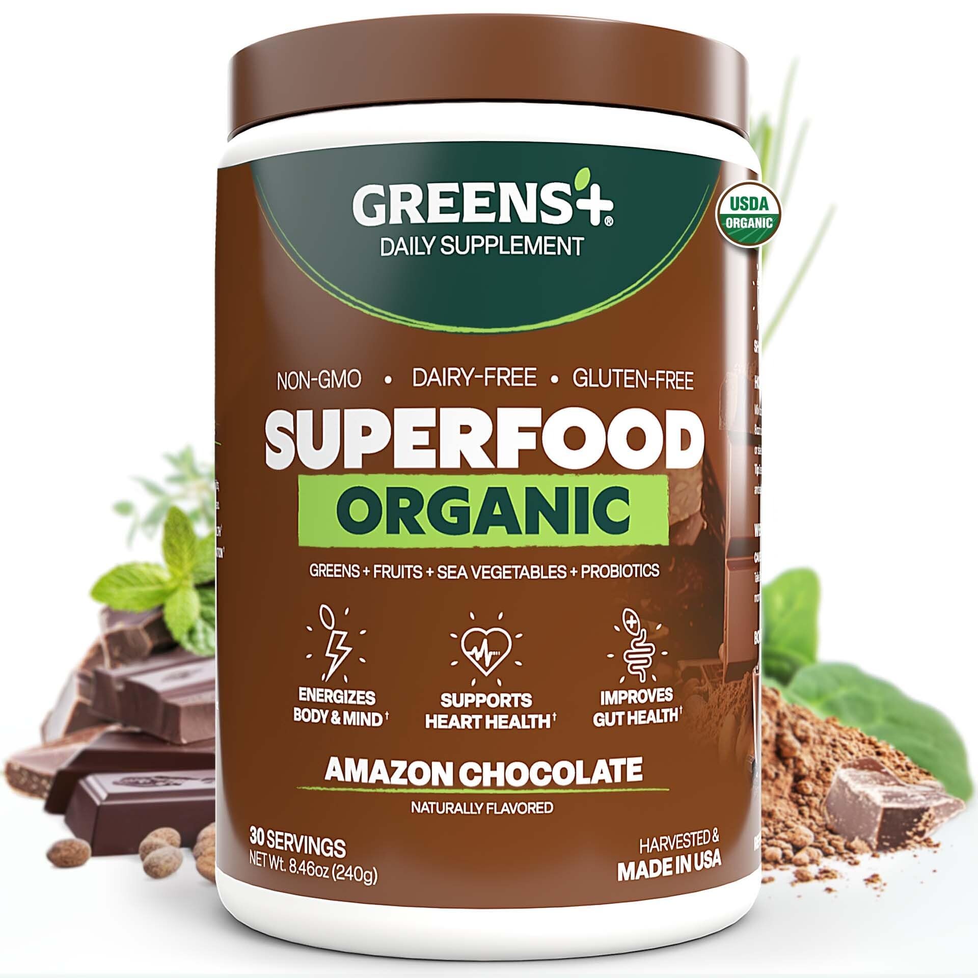 Greens+ Organic Superfood Chocolate 240g front view
