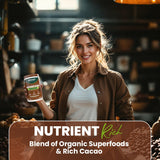 Greens+ Organic Superfood Chocolate 240g scoop in a smoothie