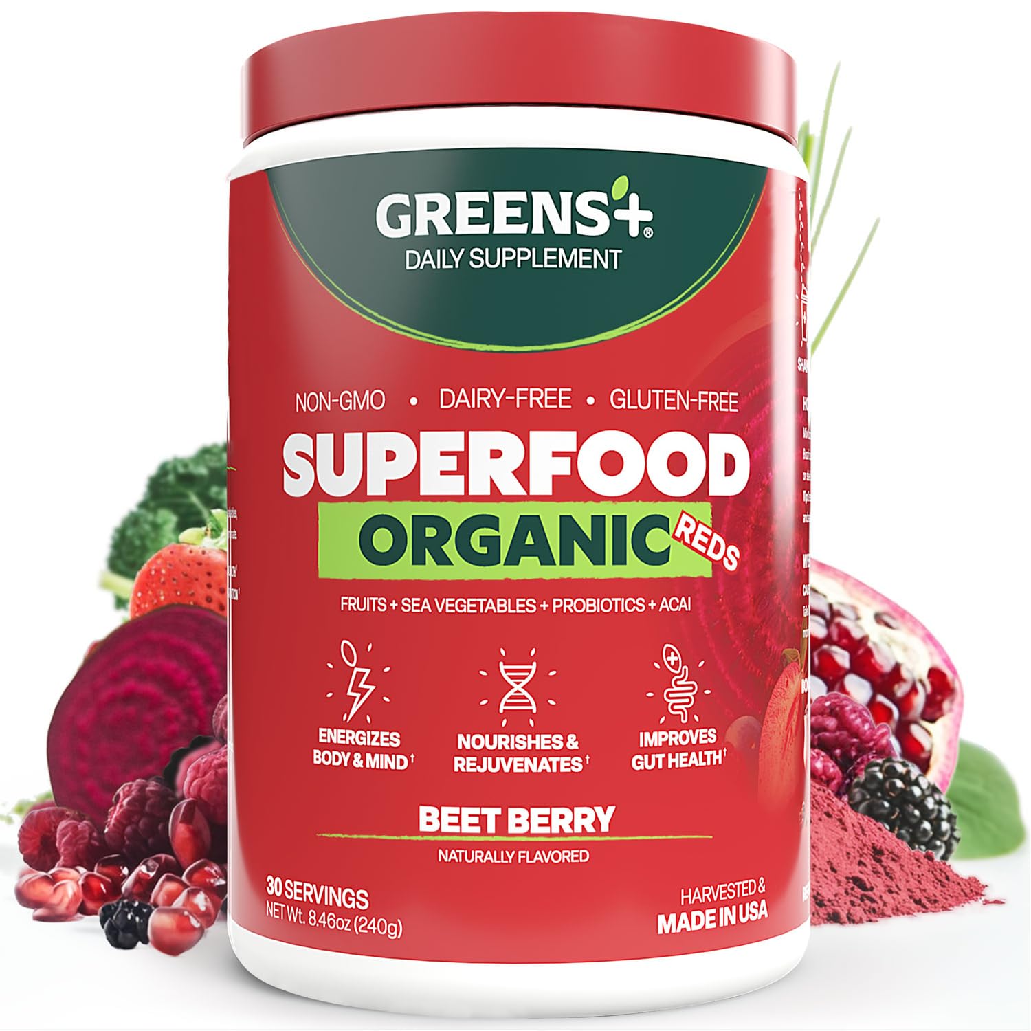 Greens+ Organic Superfood Reds Powder 322g front view