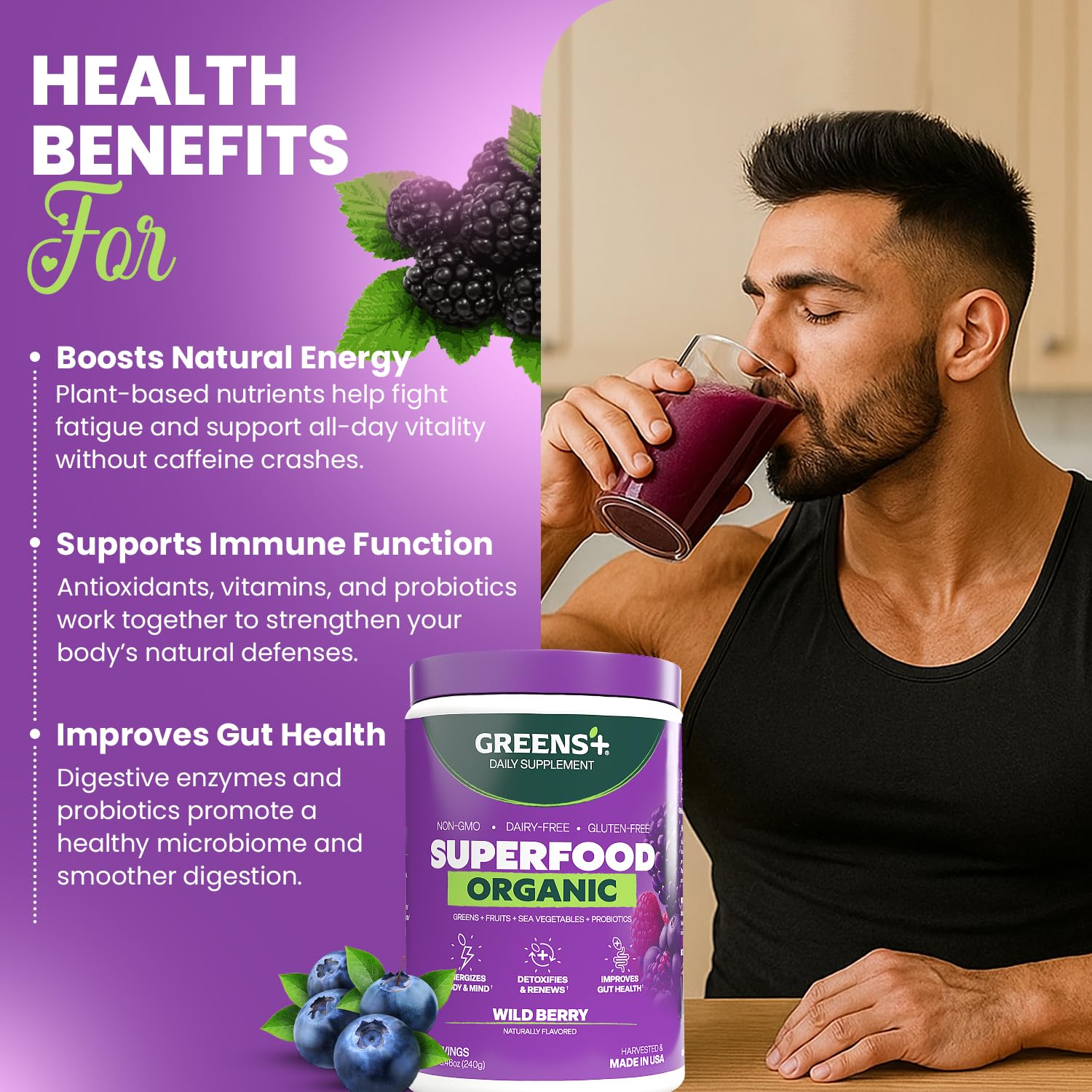 Greens+ Organic Superfood Wild Berry ingredients list