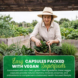 Greens+ Veggie Capsules lifestyle scene with fresh vegetables