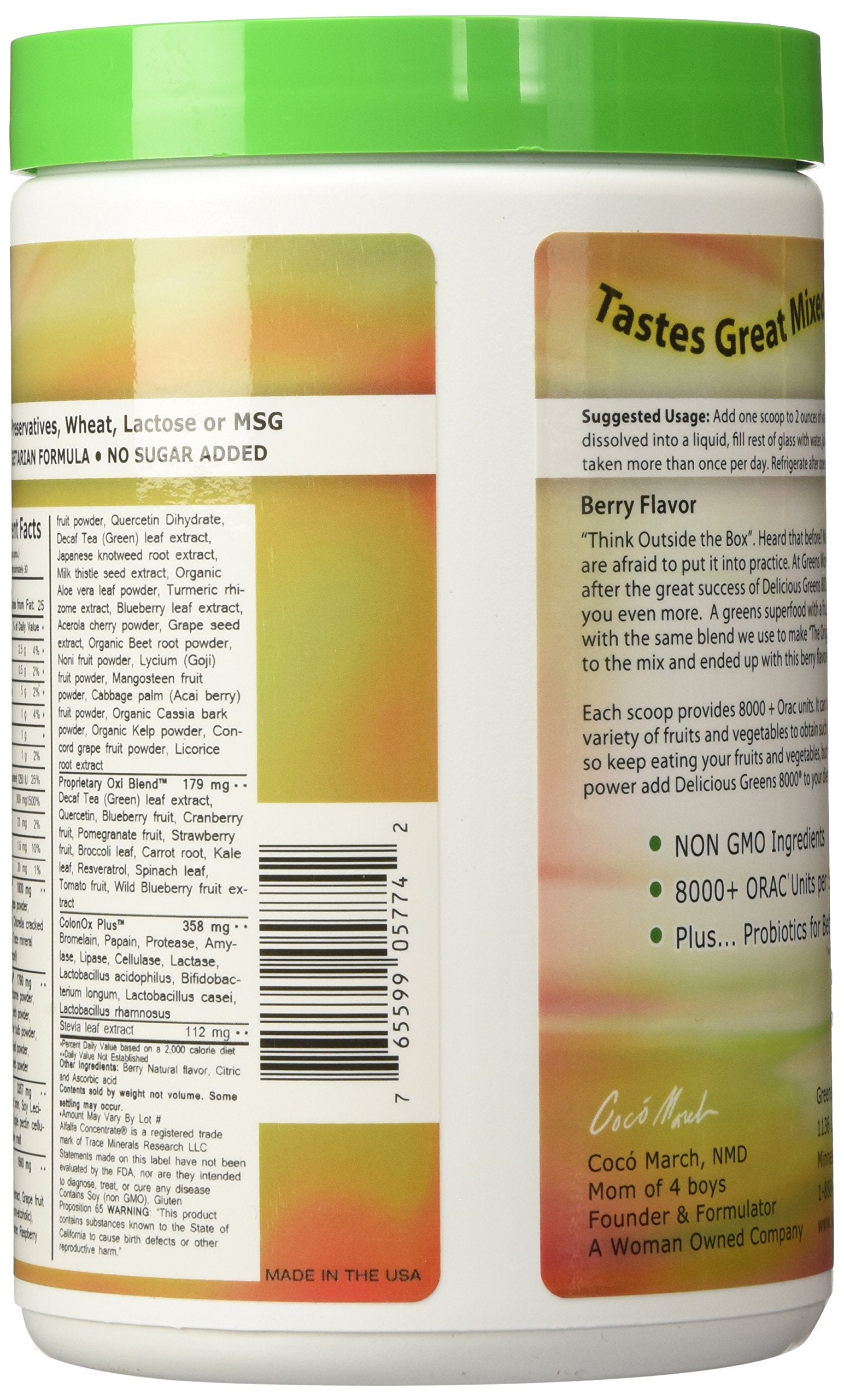 Greens World 8000 Berry Flavour packaging with ingredients