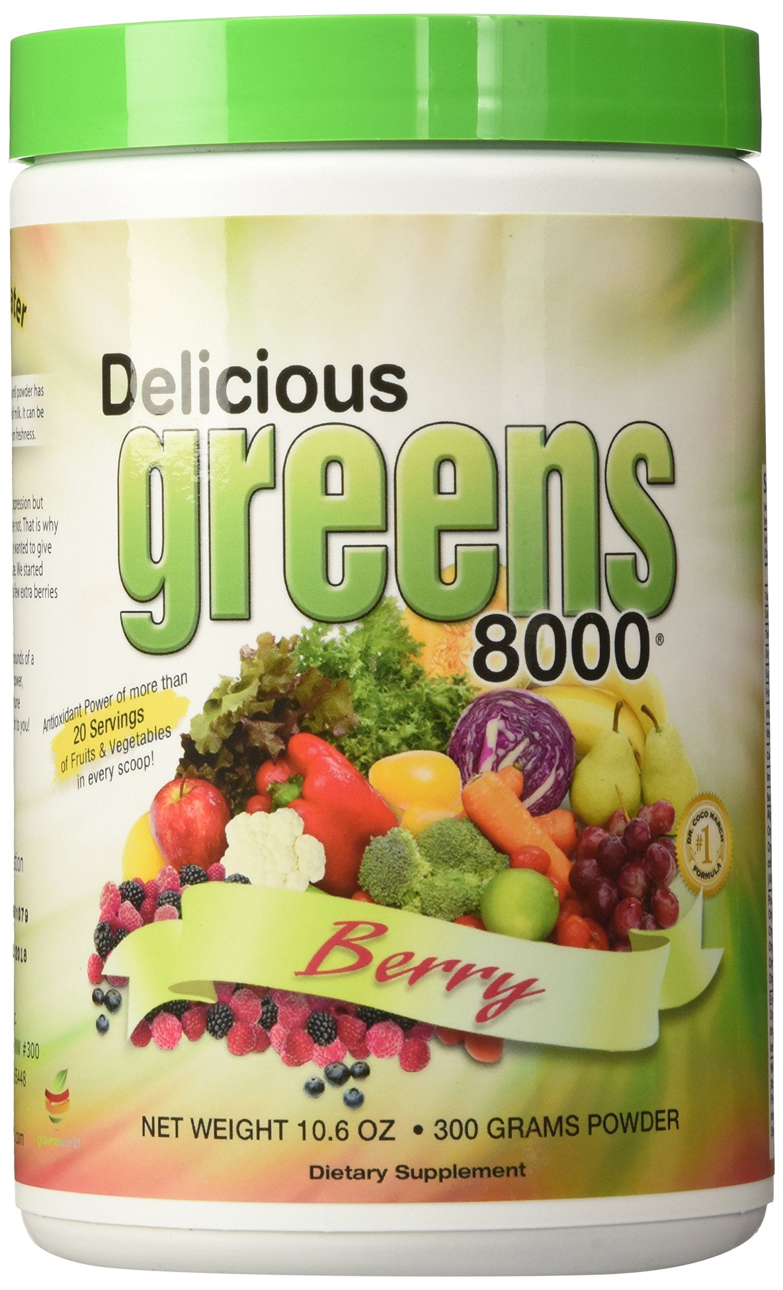 Greens World 8000 Berry Flavour supplement front view