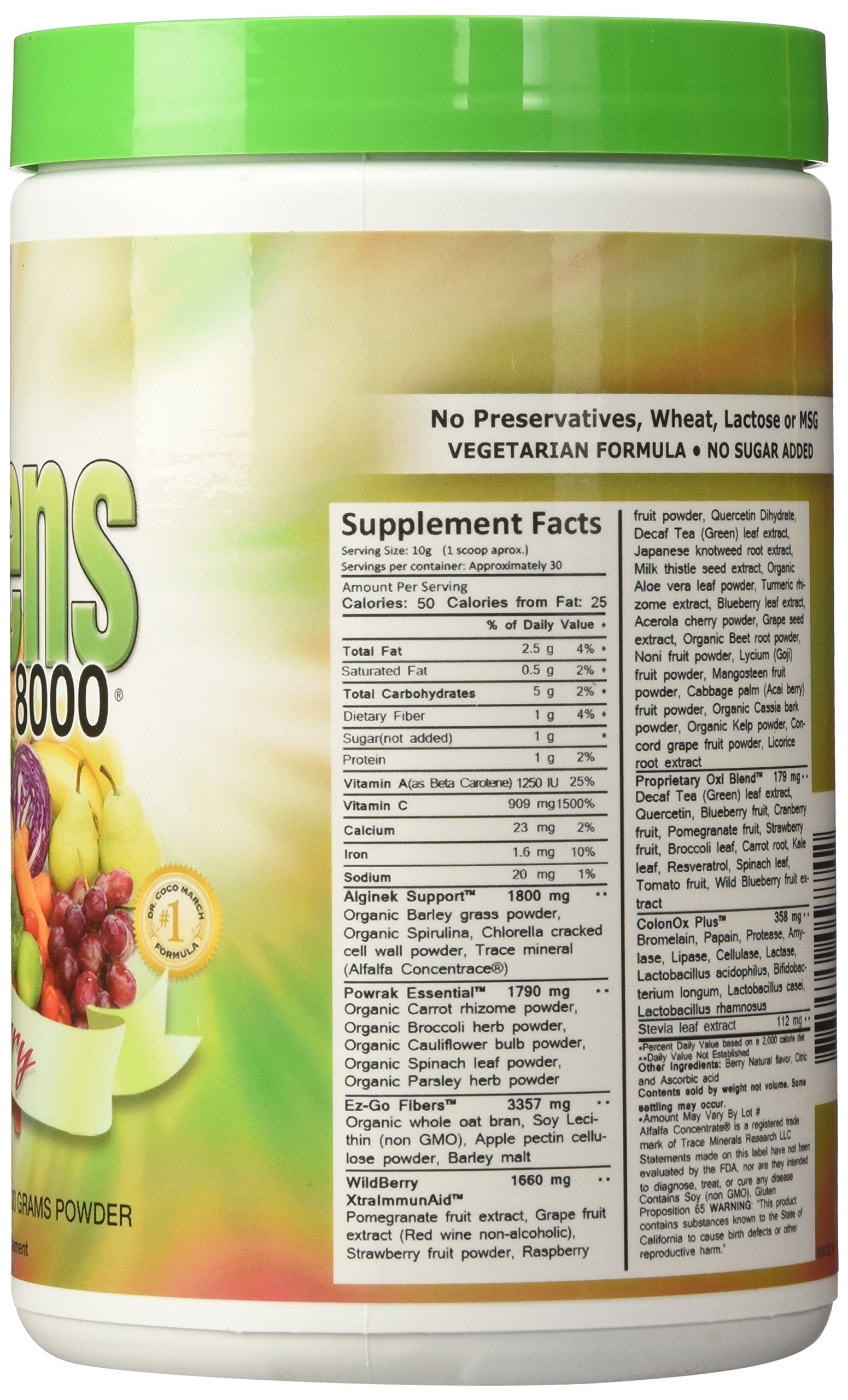 Greens World 8000 Berry Flavour supplement side view