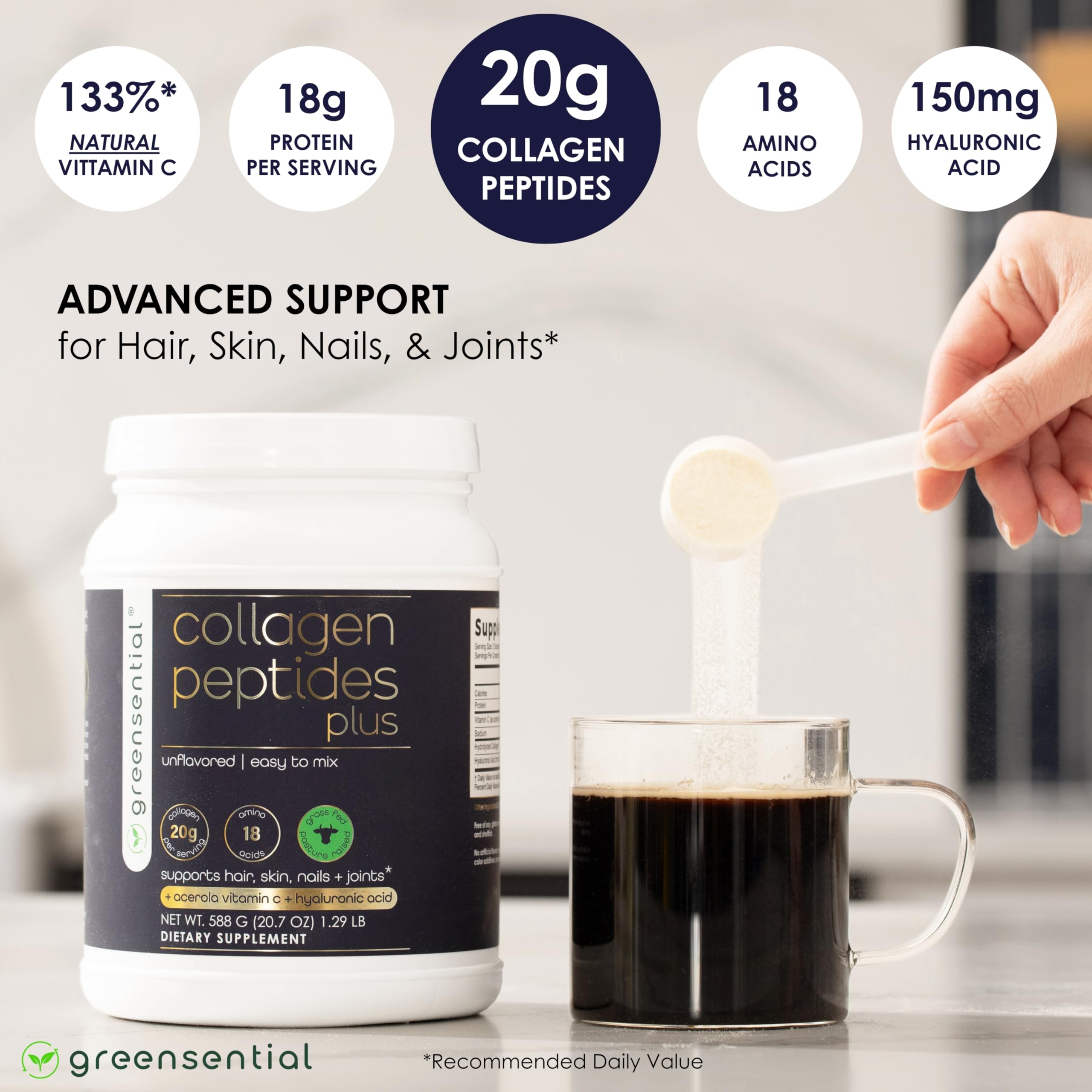 Greensential Collagen Peptides 585g packaging