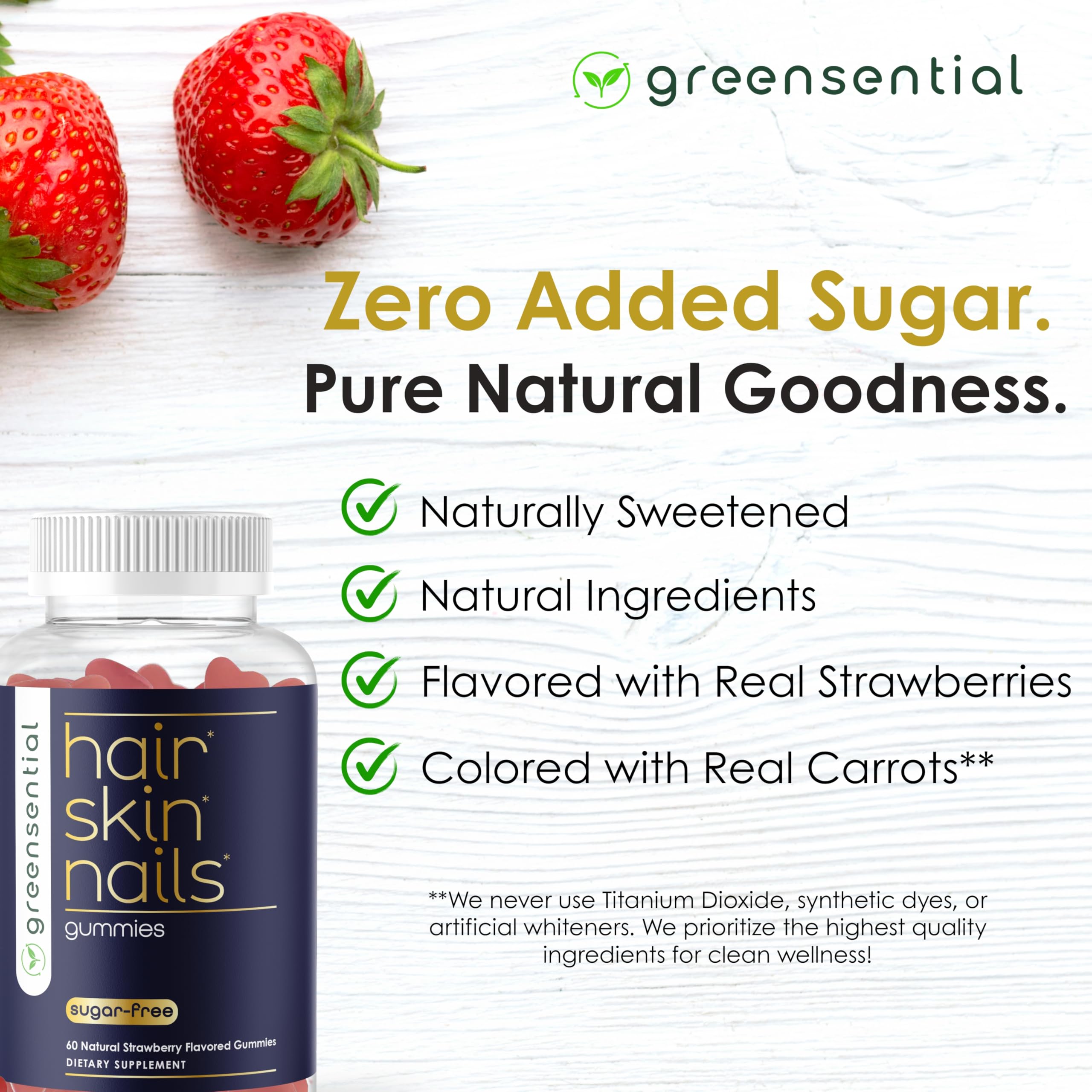 Greensential Heart-Shaped Biotin Gummies 5000mcg on a table