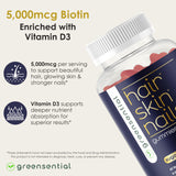 Greensential Heart-Shaped Biotin Gummies 5000mcg with fresh strawberries