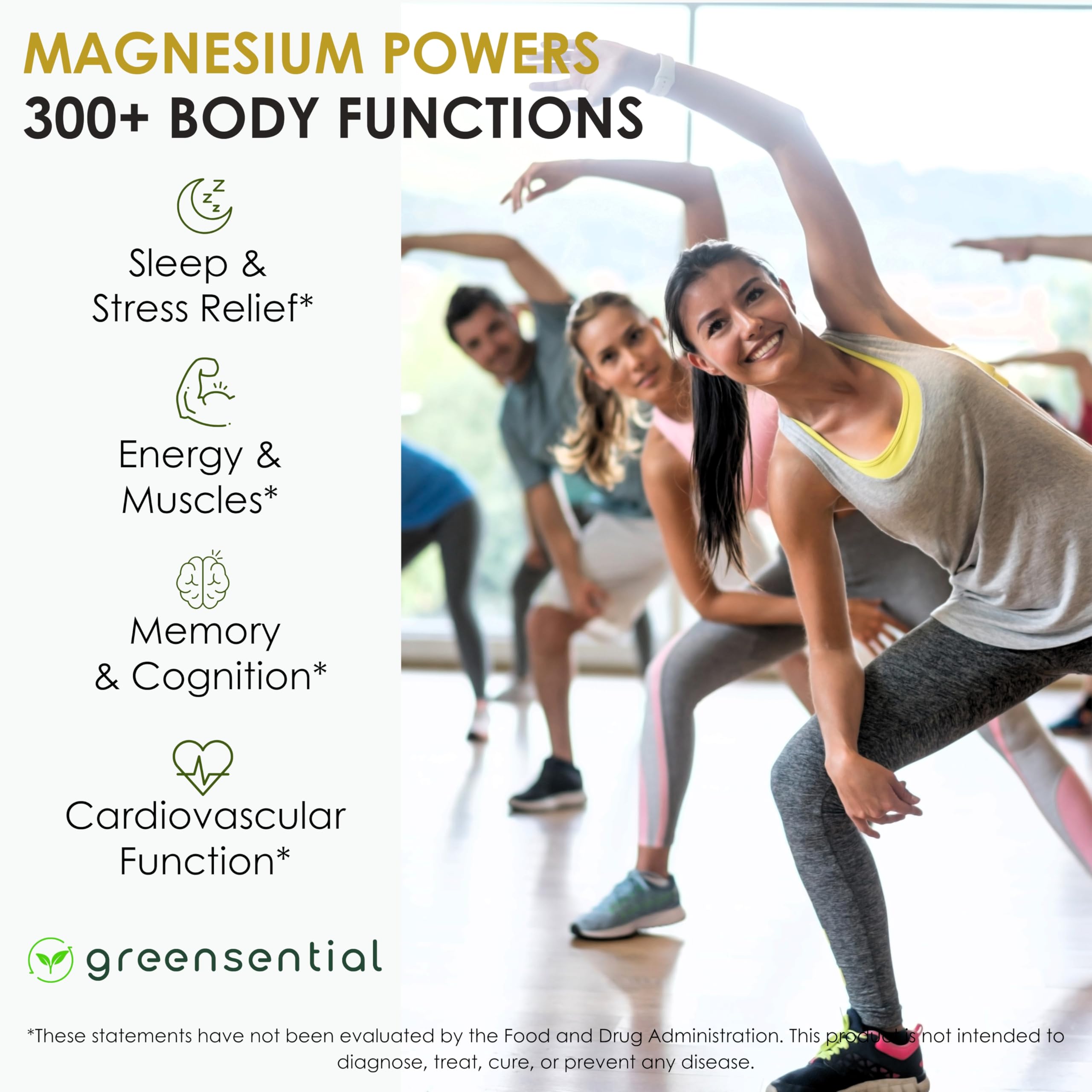 Greensential Magnesium Supplement 500mg bottle on a wooden table