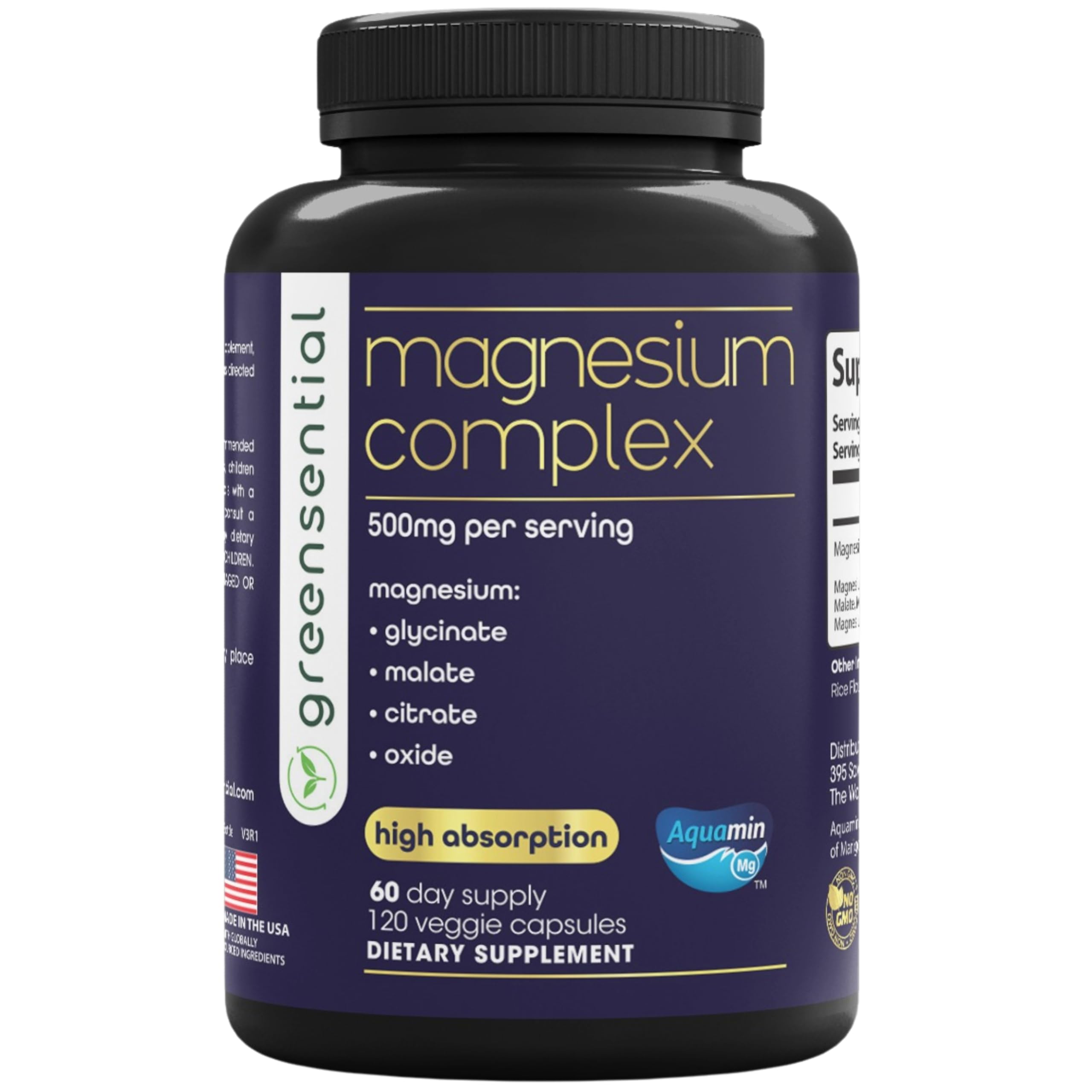Greensential Magnesium Supplement 500mg capsule bottle front view