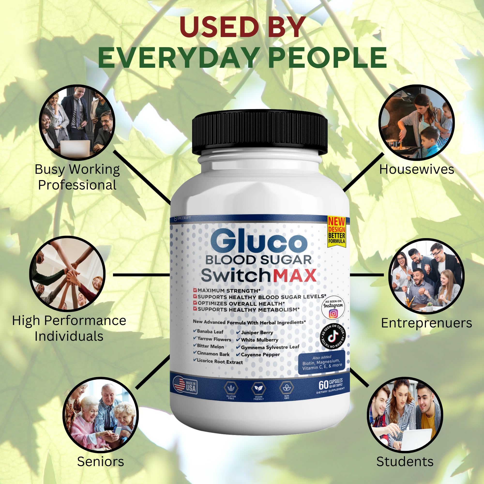 GREENVIFY Gluco Blood Sugar Support Capsules with measuring spoon