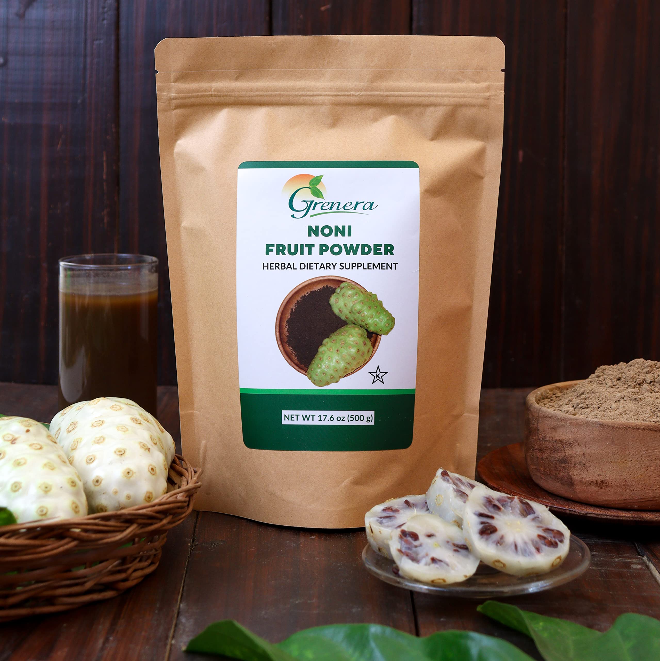 Grenera Noni Fruit Powder in a kitchen setting