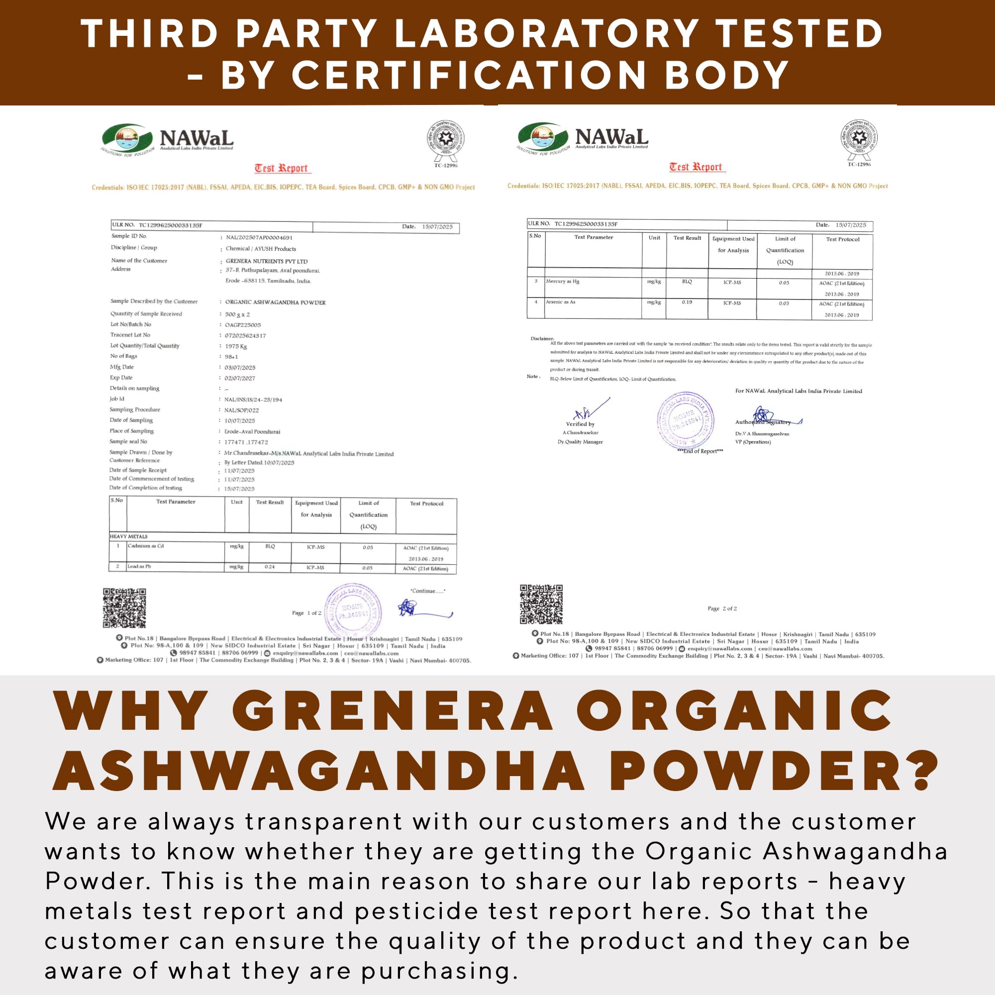 Grenera Organic Ashwagandha Powder scoop with powder