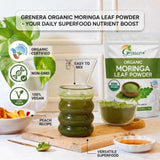 Grenera Organic Moringa Powder 1030g back view with nutritional information