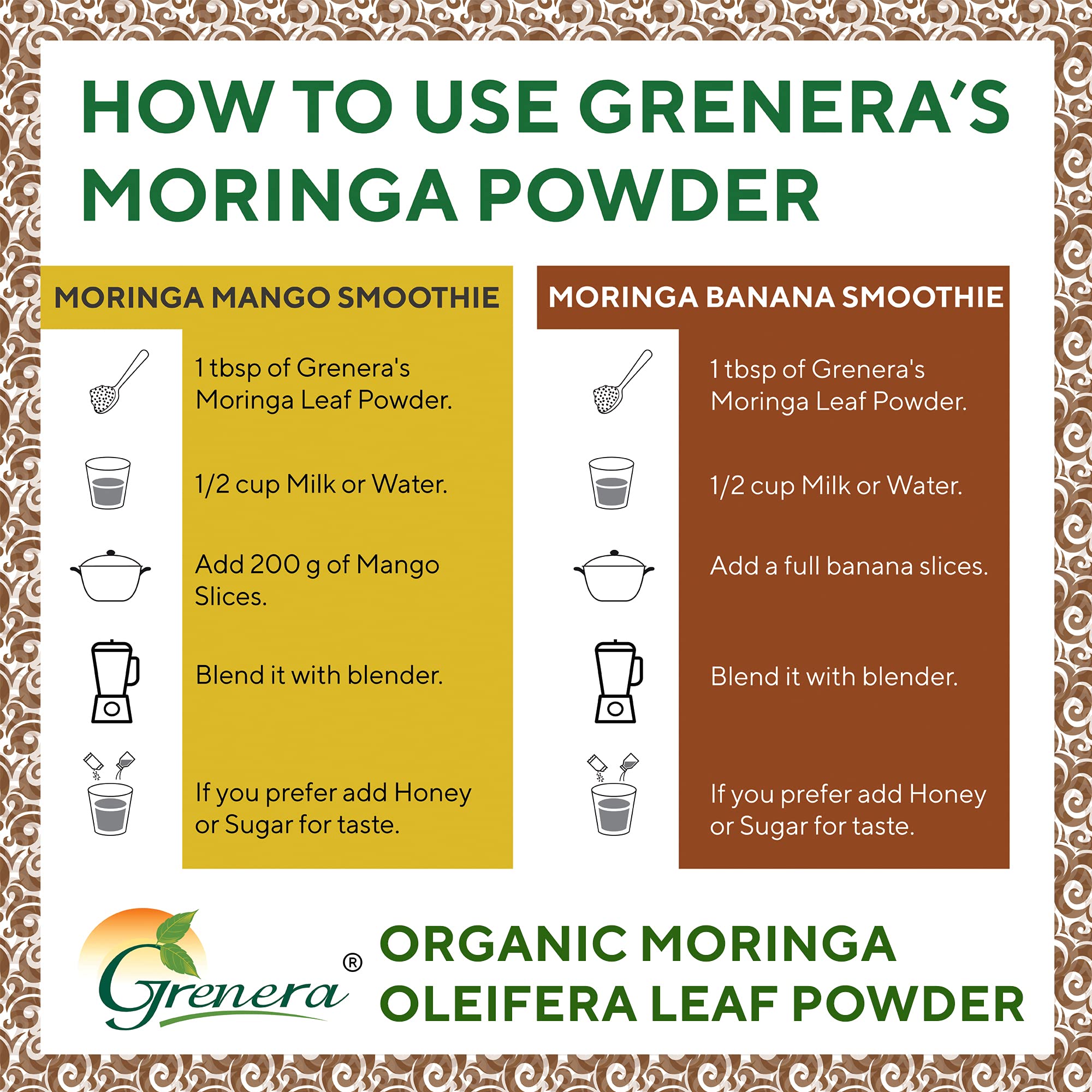 Grenera Organic Moringa Powder with tea ingredients