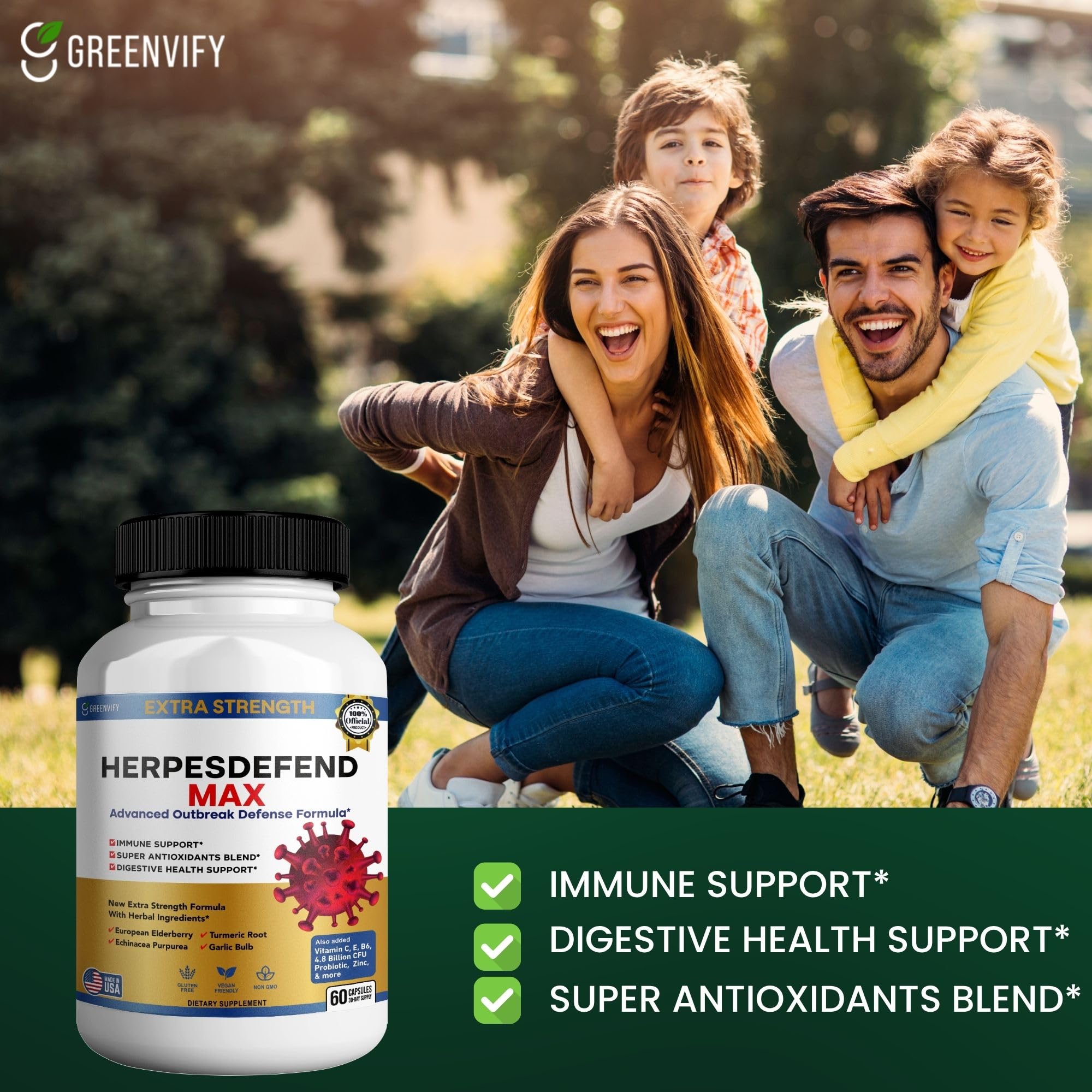 GRENVIFY Elderberry Supplement displayed with fresh elderberries