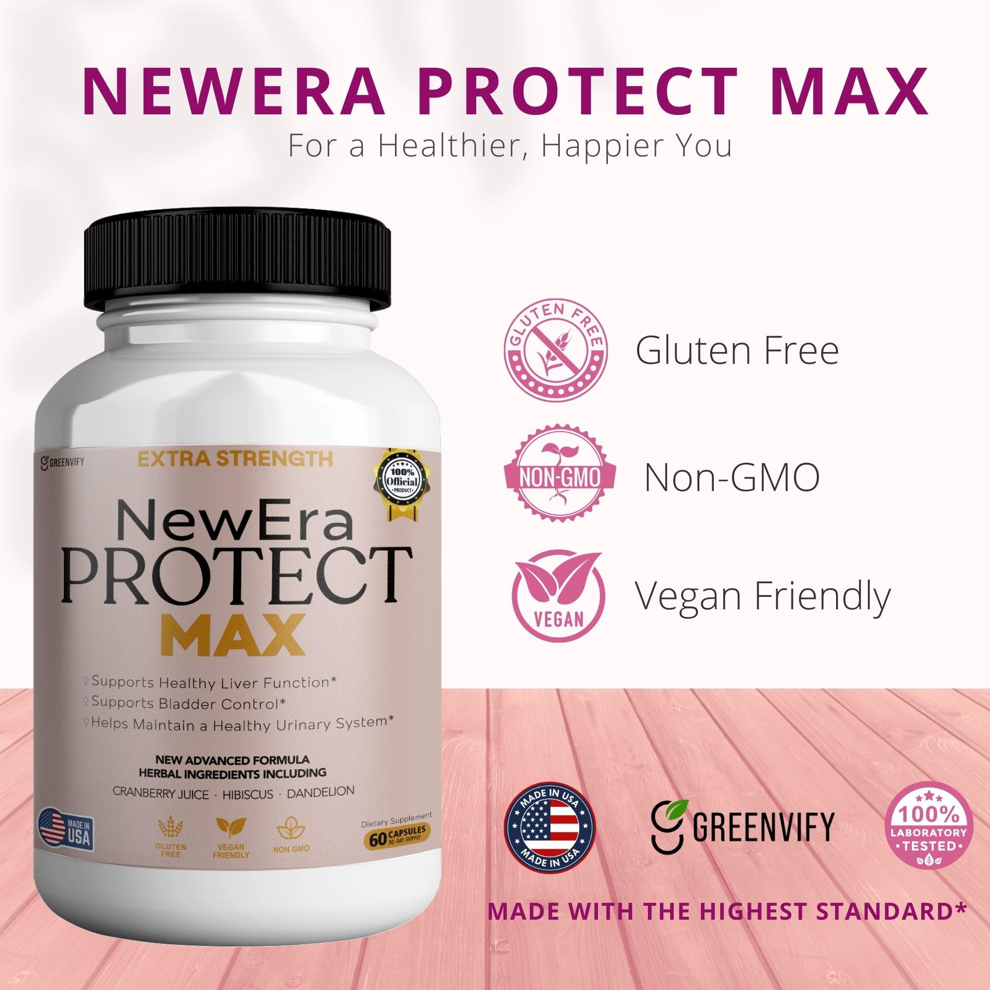 GRENVIFY Protect Max bottle with capsules on a wooden surface